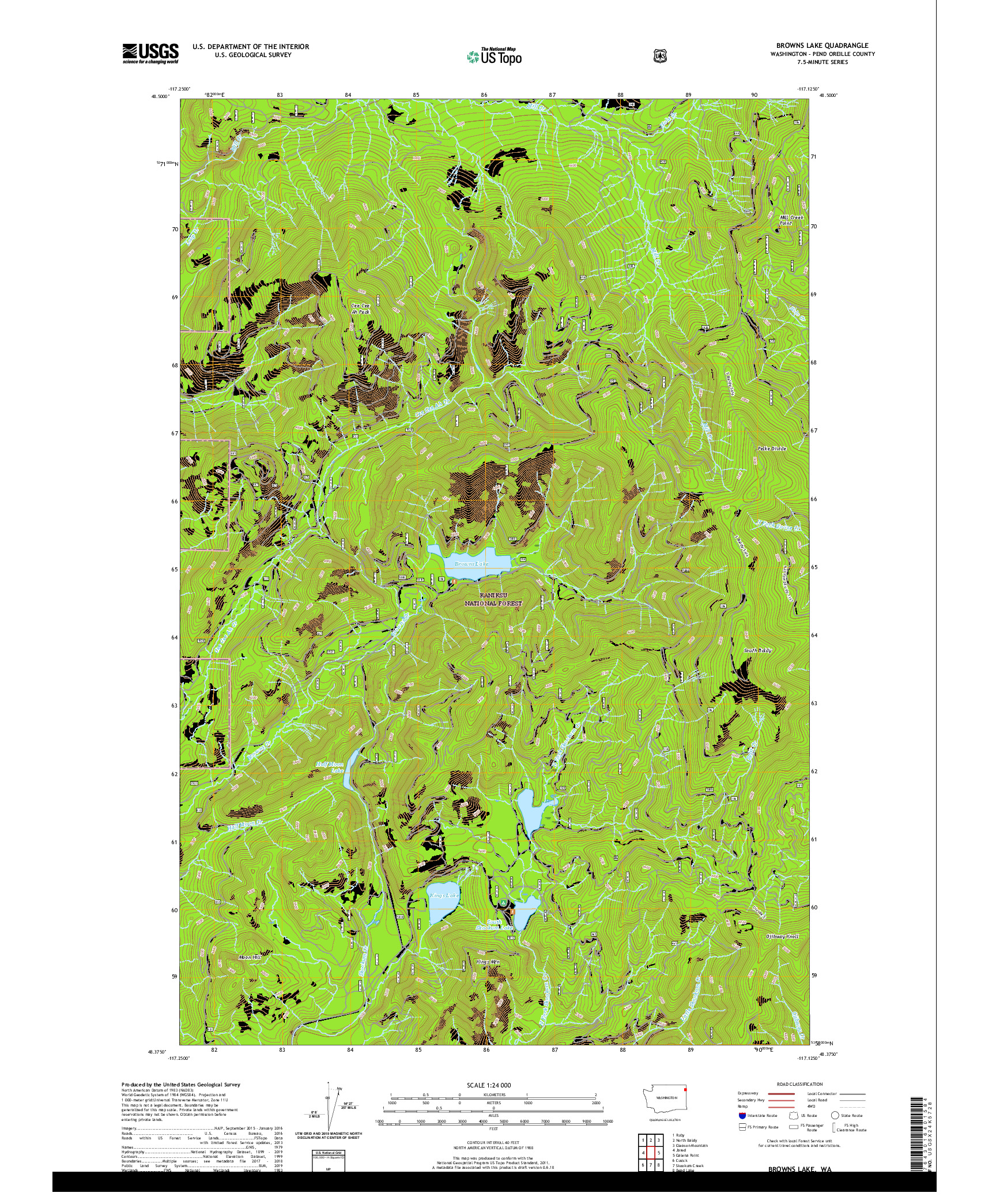 USGS US TOPO 7.5-MINUTE MAP FOR BROWNS LAKE, WA 2020