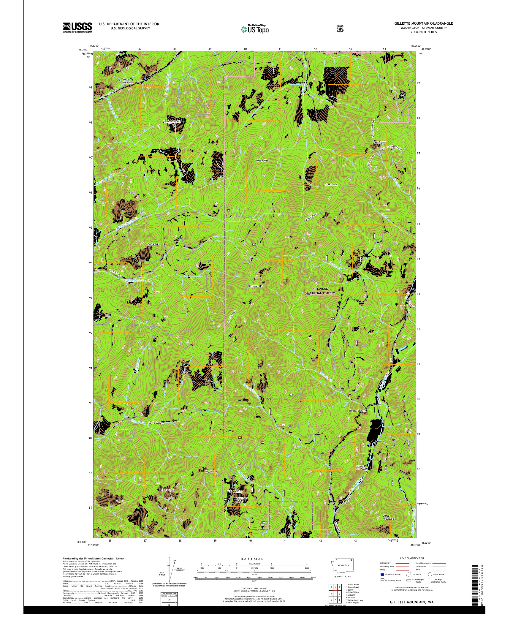 USGS US TOPO 7.5-MINUTE MAP FOR GILLETTE MOUNTAIN, WA 2020