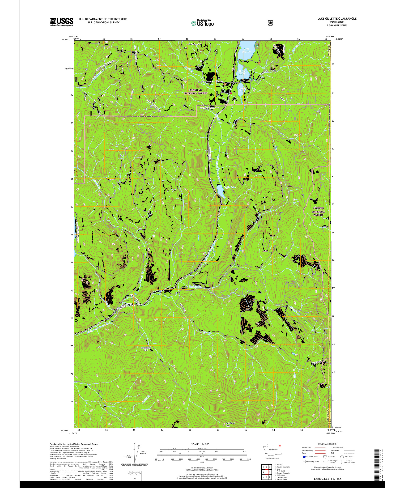 USGS US TOPO 7.5-MINUTE MAP FOR LAKE GILLETTE, WA 2020