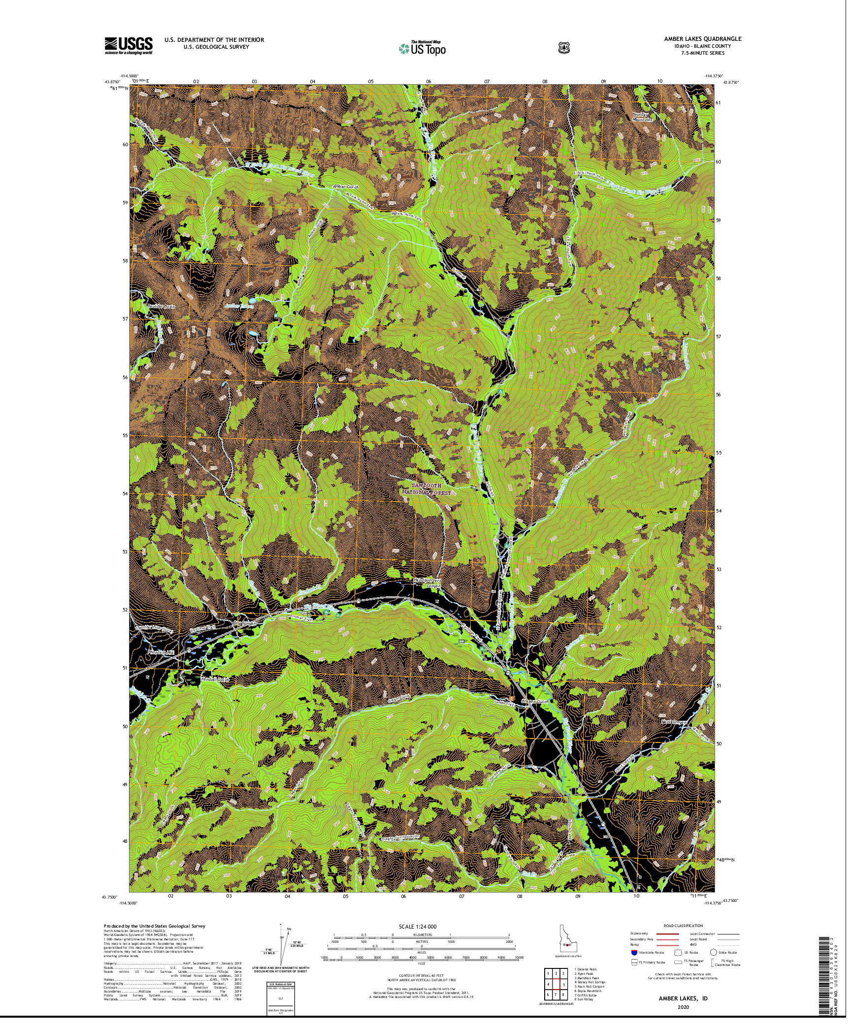 USGS US TOPO 7.5-MINUTE MAP FOR AMBER LAKES, ID 2020