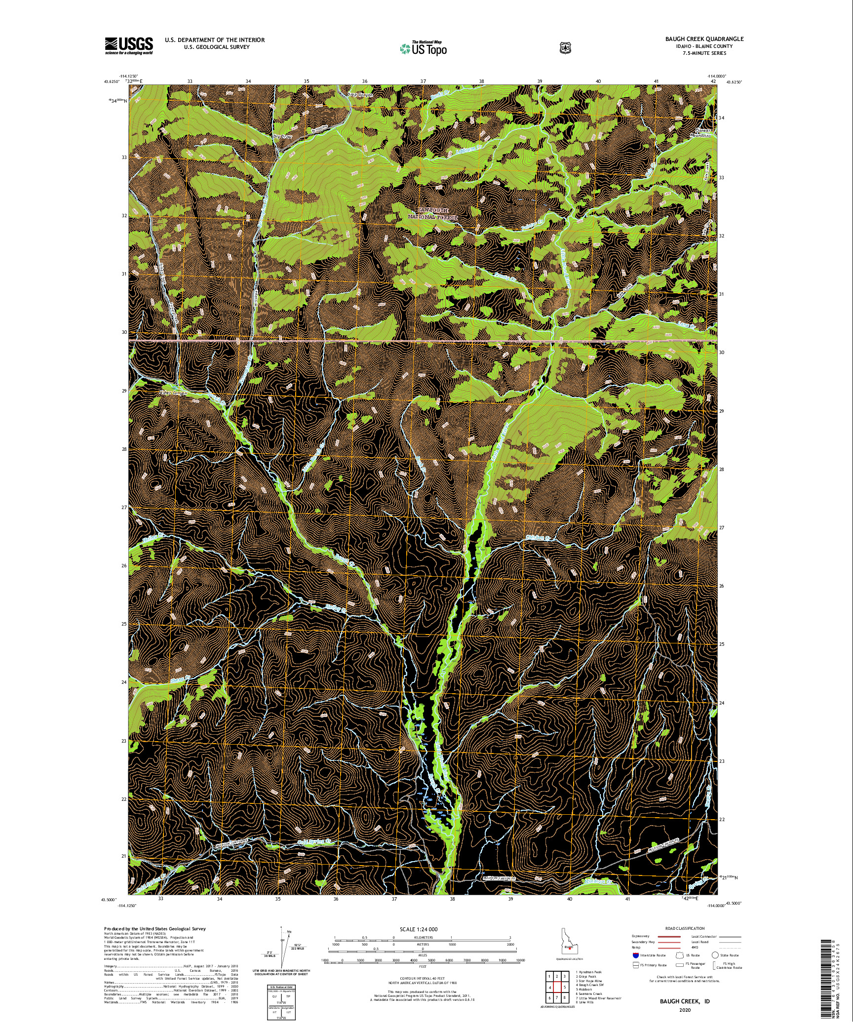 USGS US TOPO 7.5-MINUTE MAP FOR BAUGH CREEK, ID 2020