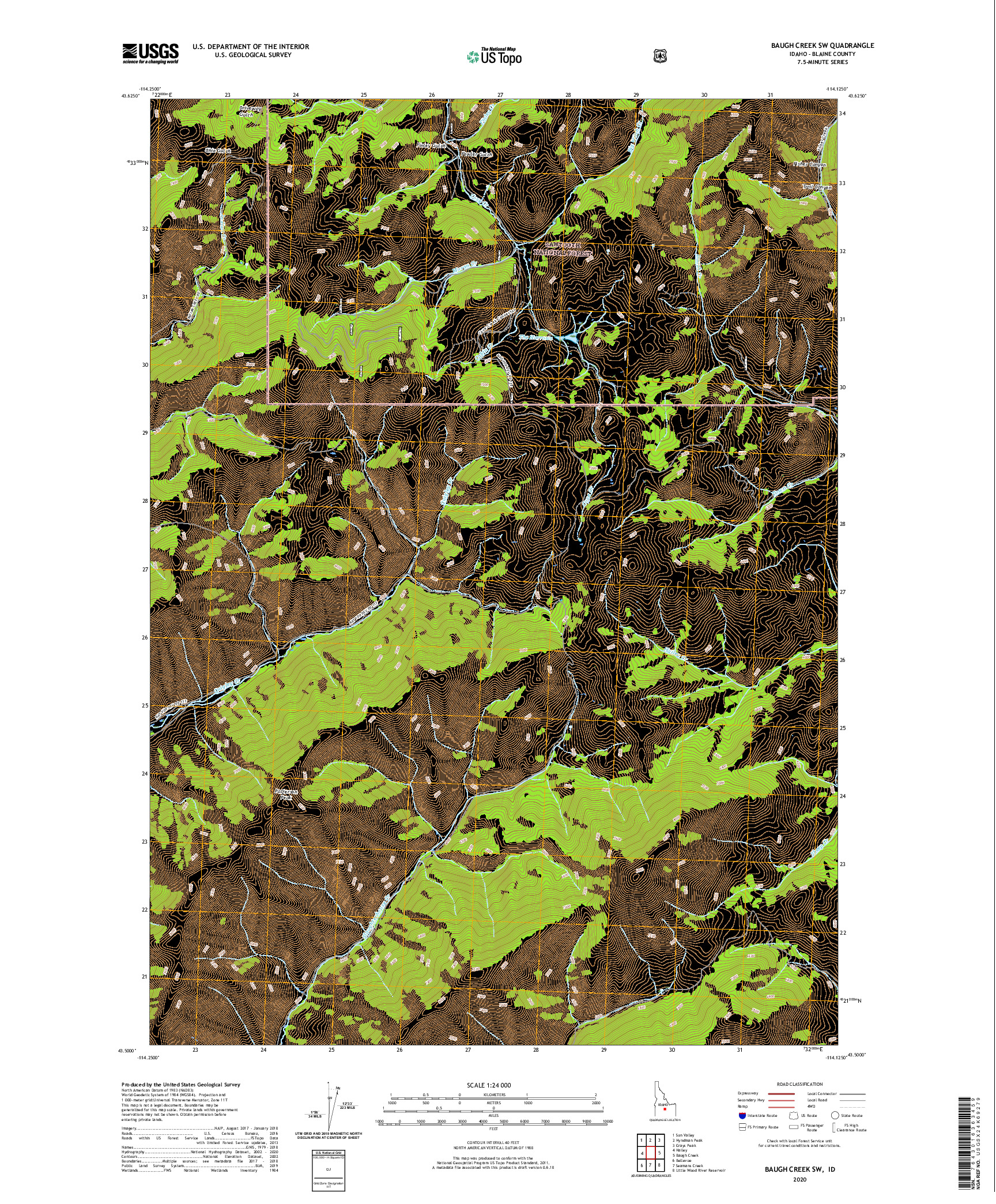 USGS US TOPO 7.5-MINUTE MAP FOR BAUGH CREEK SW, ID 2020