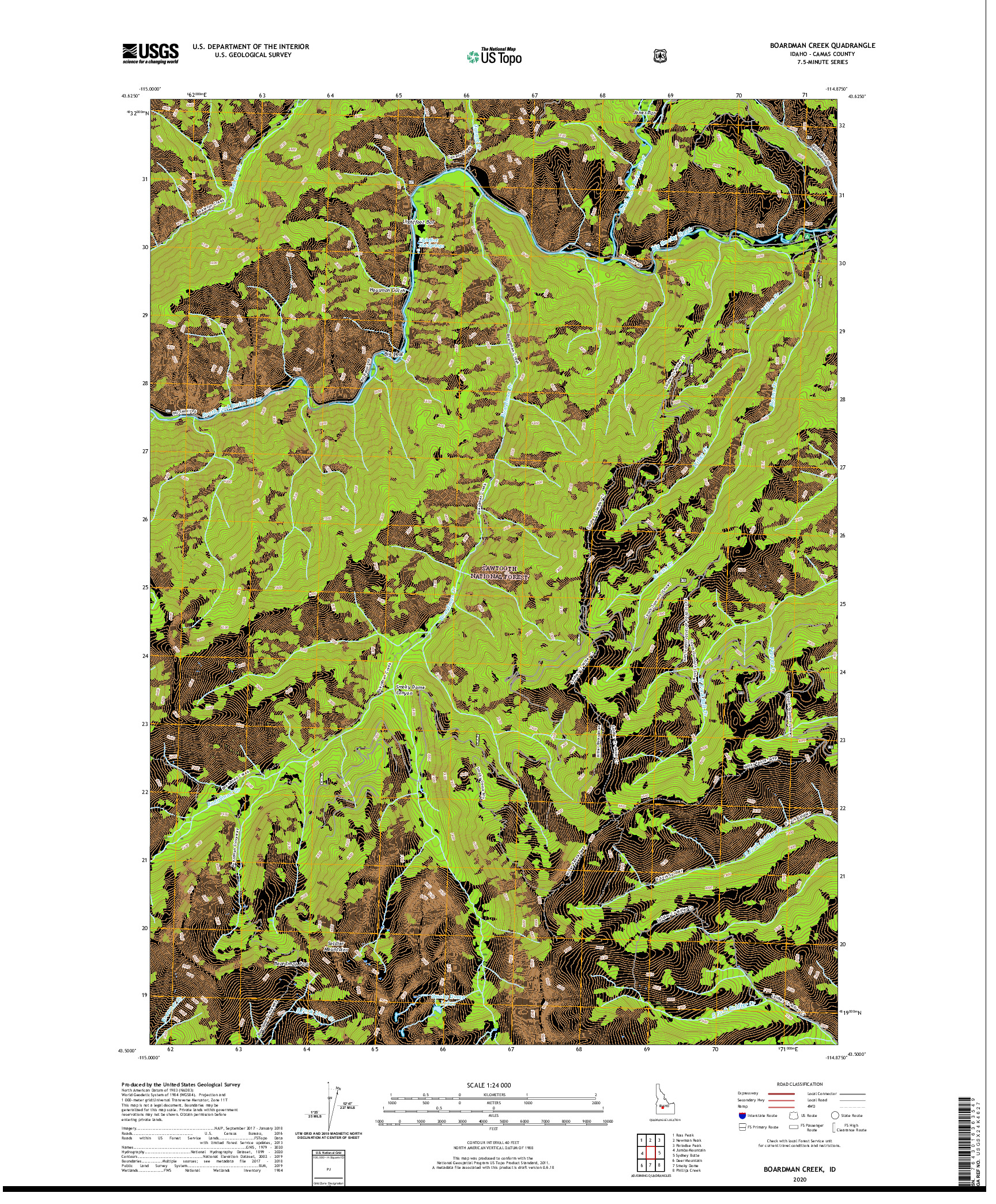 USGS US TOPO 7.5-MINUTE MAP FOR BOARDMAN CREEK, ID 2020