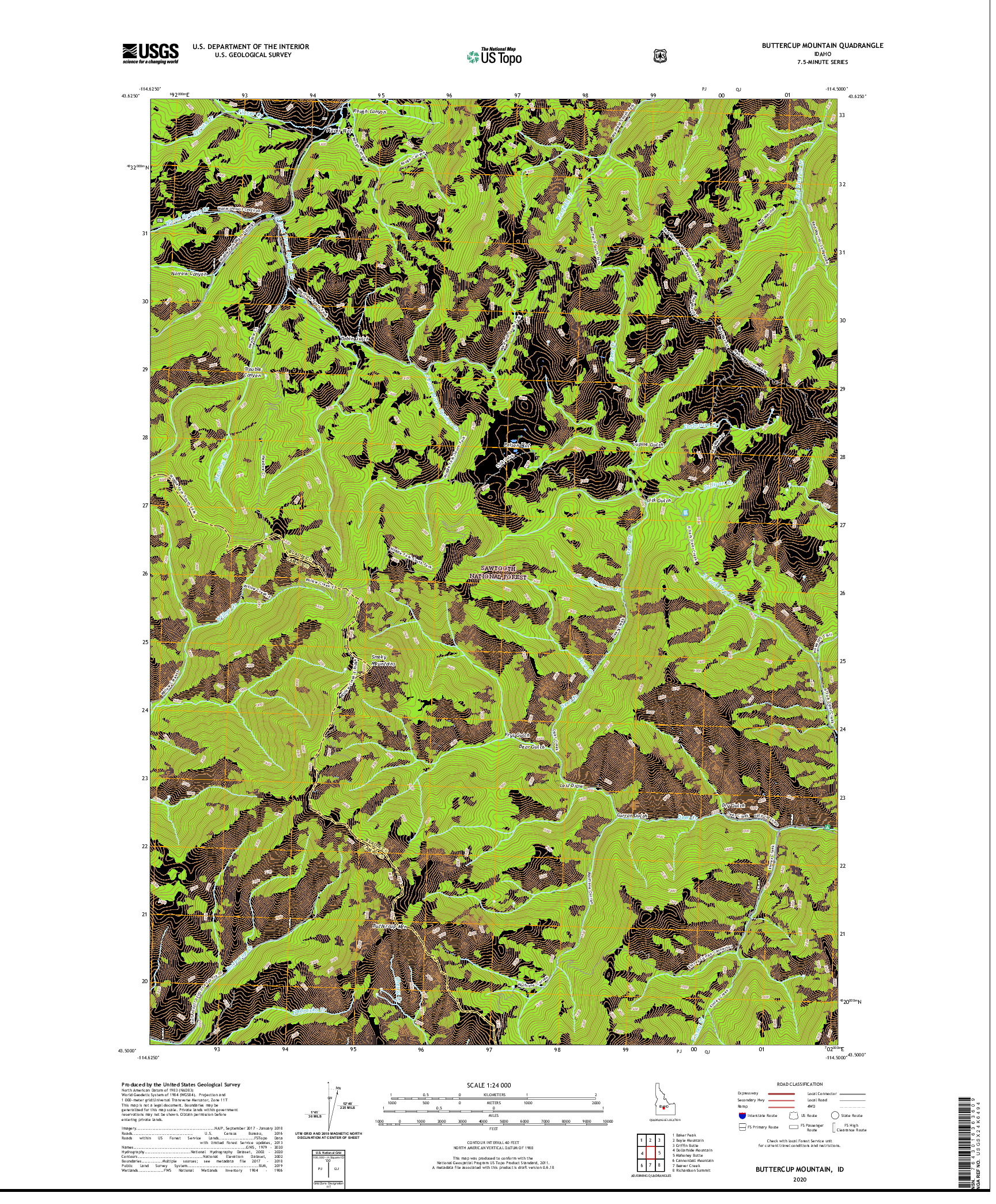 USGS US TOPO 7.5-MINUTE MAP FOR BUTTERCUP MOUNTAIN, ID 2020