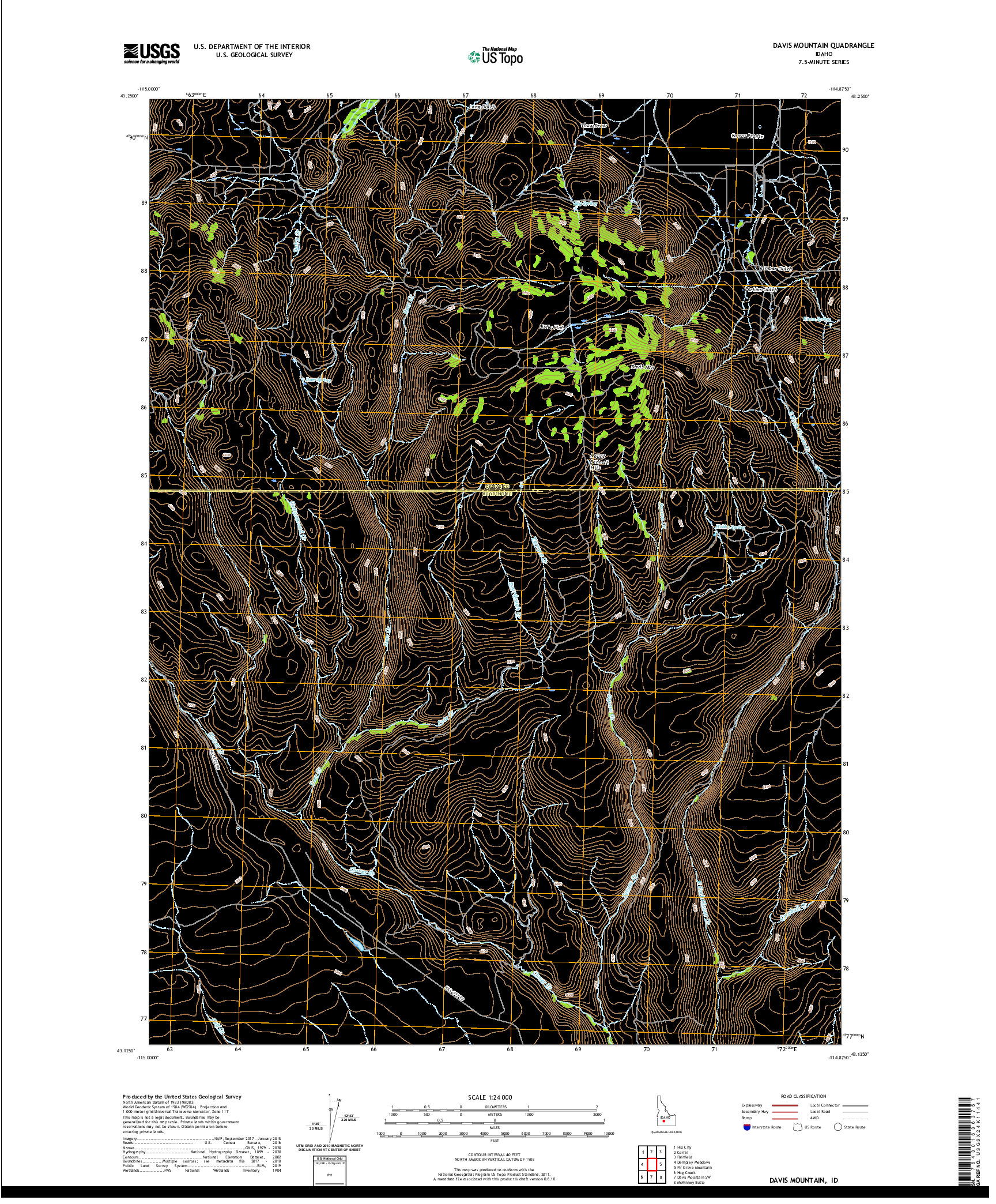 USGS US TOPO 7.5-MINUTE MAP FOR DAVIS MOUNTAIN, ID 2020