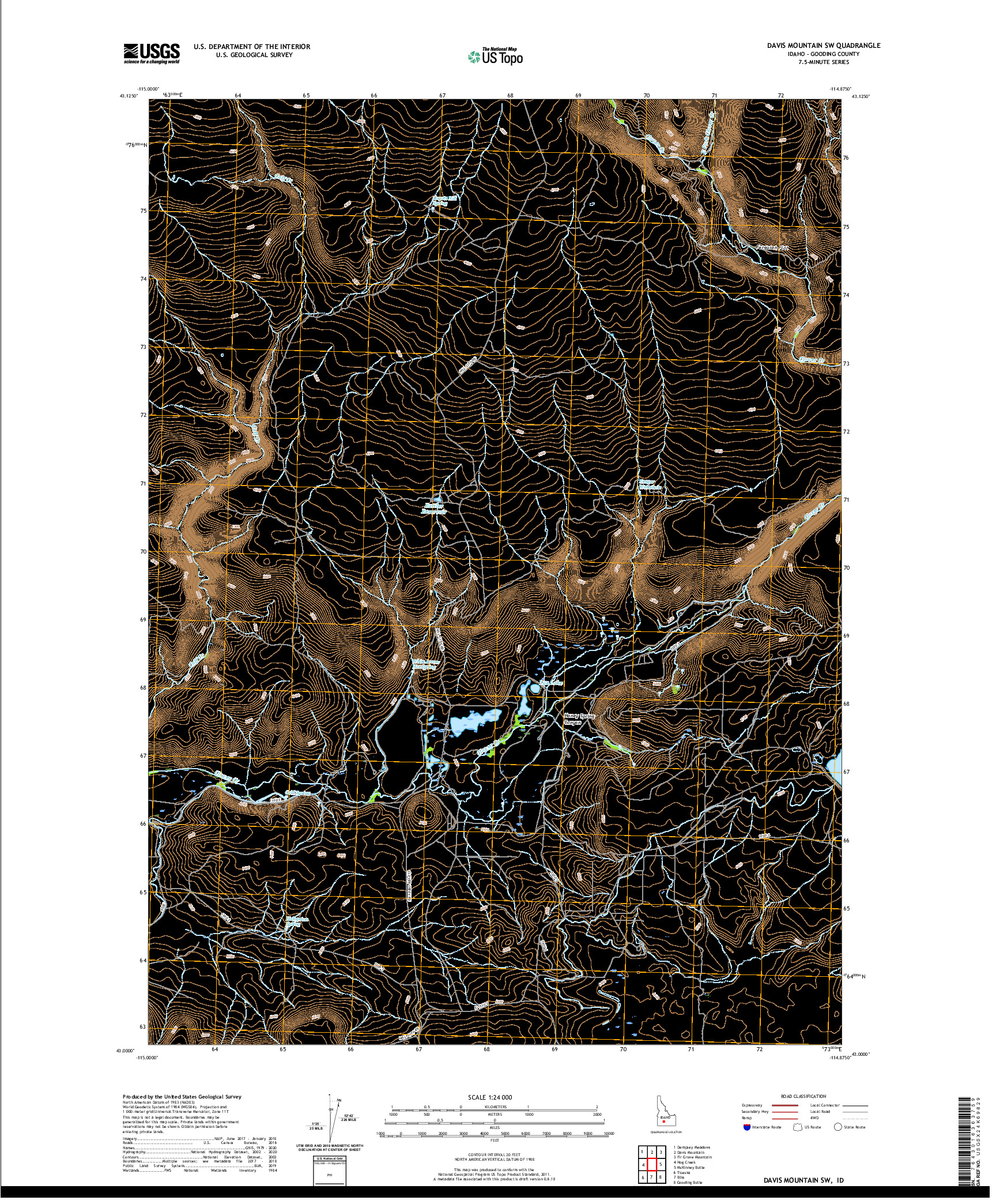 USGS US TOPO 7.5-MINUTE MAP FOR DAVIS MOUNTAIN SW, ID 2020