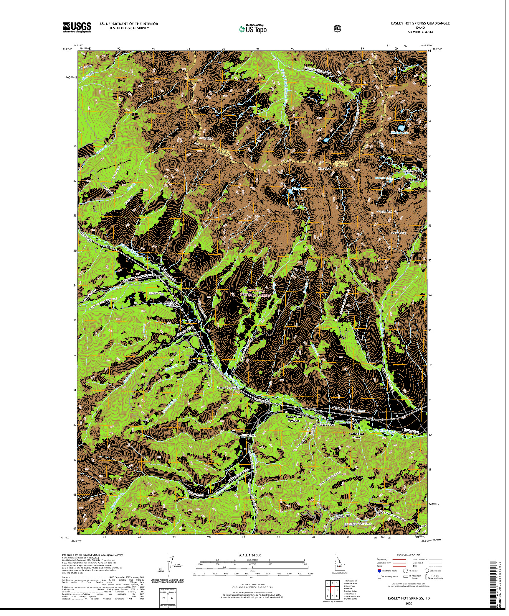 USGS US TOPO 7.5-MINUTE MAP FOR EASLEY HOT SPRINGS, ID 2020