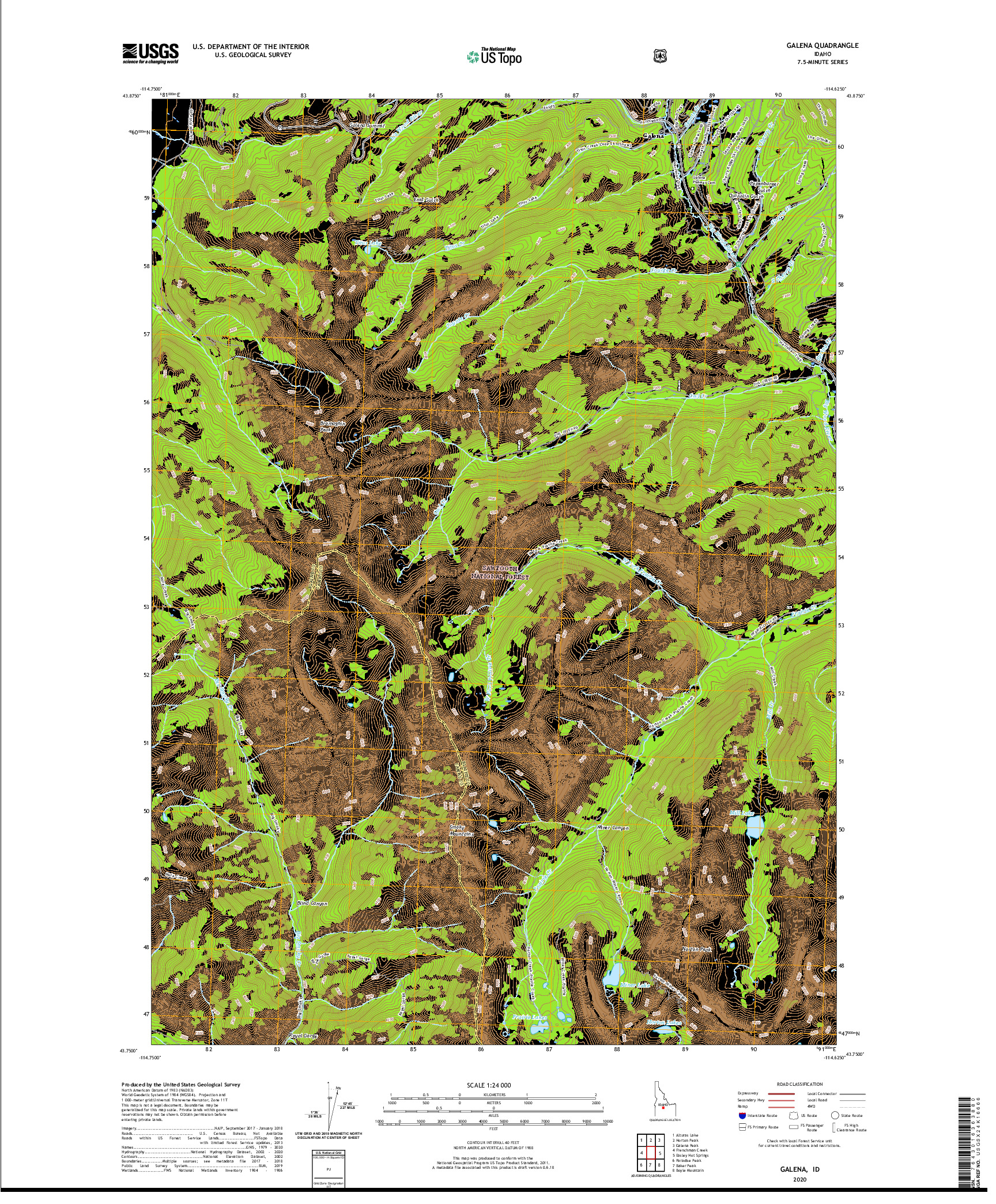 USGS US TOPO 7.5-MINUTE MAP FOR GALENA, ID 2020