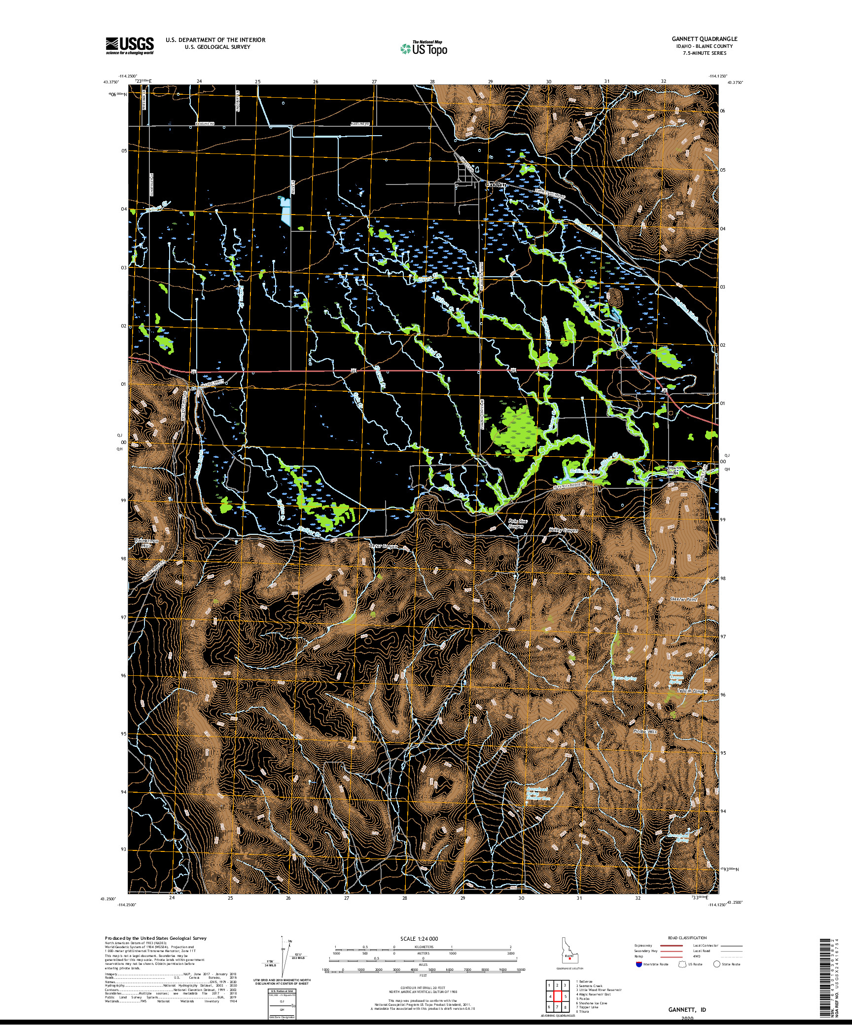 USGS US TOPO 7.5-MINUTE MAP FOR GANNETT, ID 2020