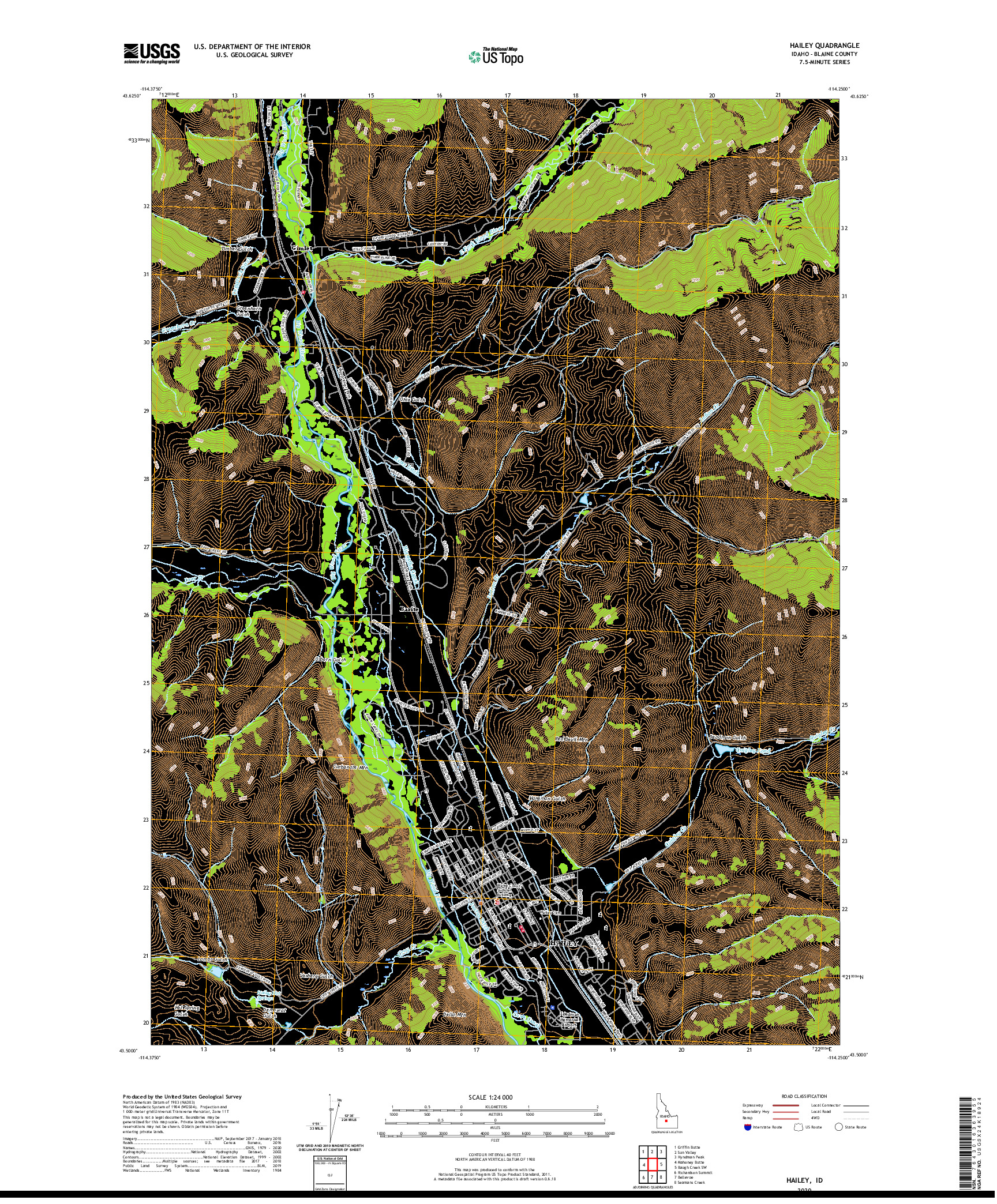 USGS US TOPO 7.5-MINUTE MAP FOR HAILEY, ID 2020