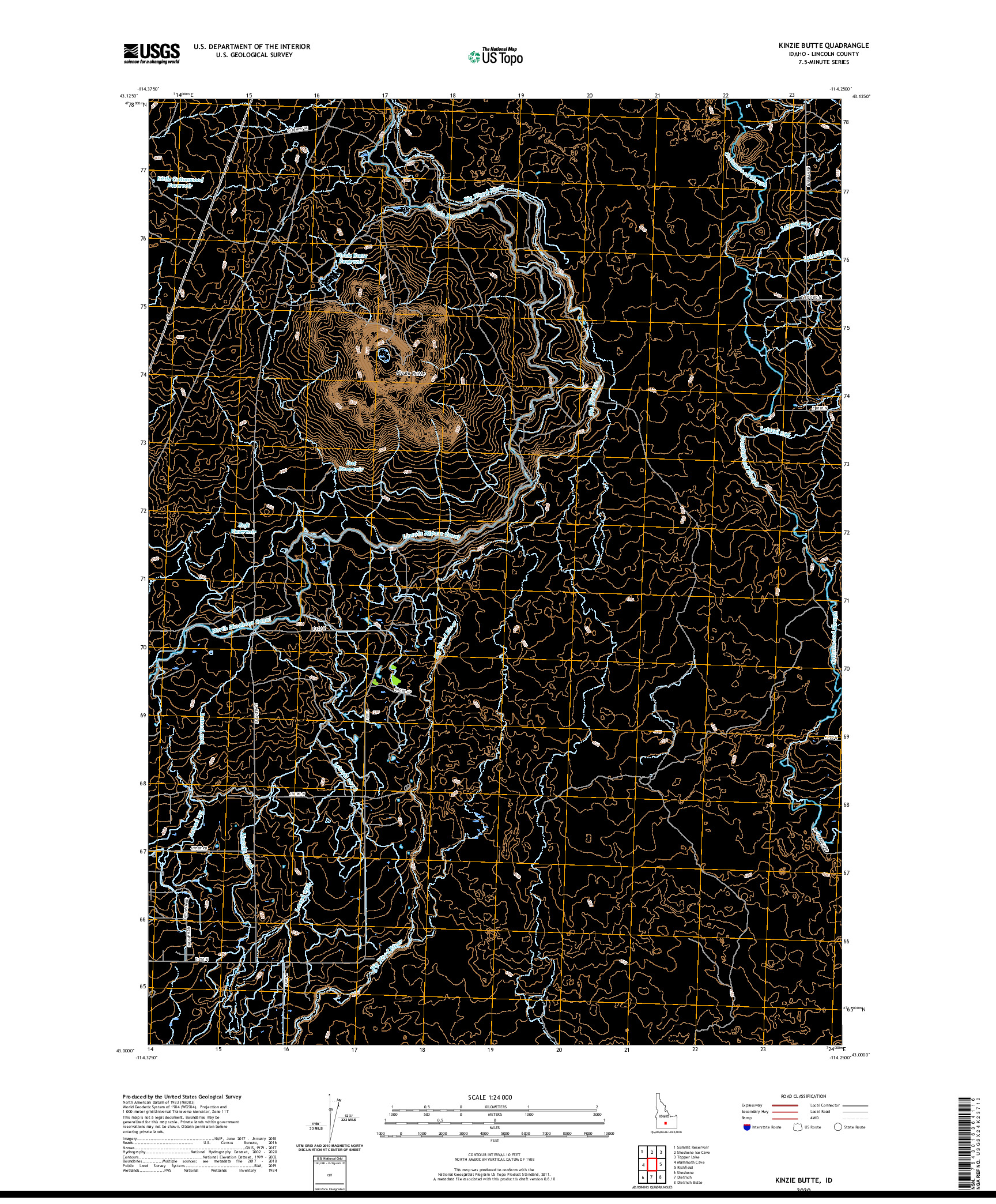USGS US TOPO 7.5-MINUTE MAP FOR KINZIE BUTTE, ID 2020