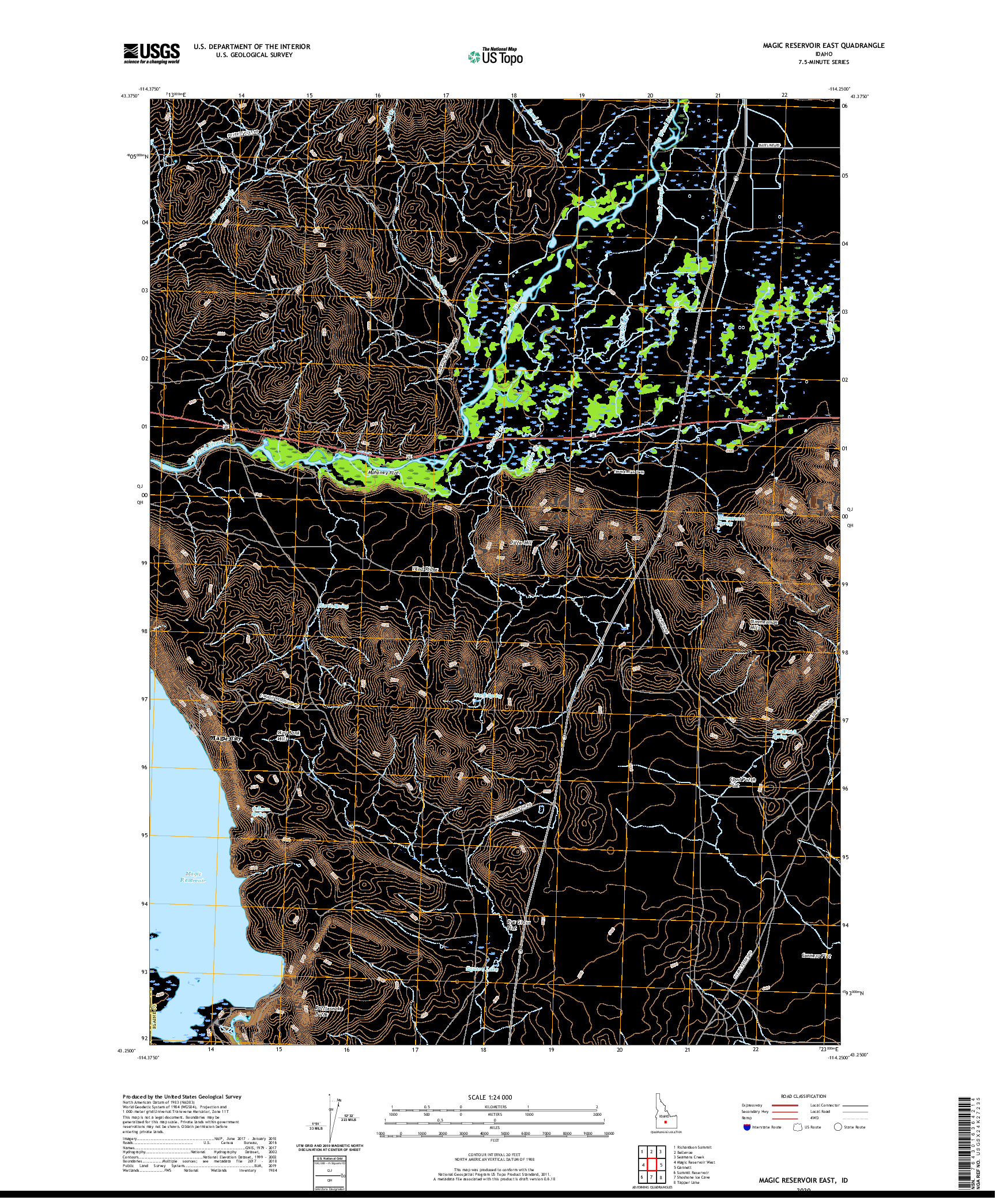 USGS US TOPO 7.5-MINUTE MAP FOR MAGIC RESERVOIR EAST, ID 2020
