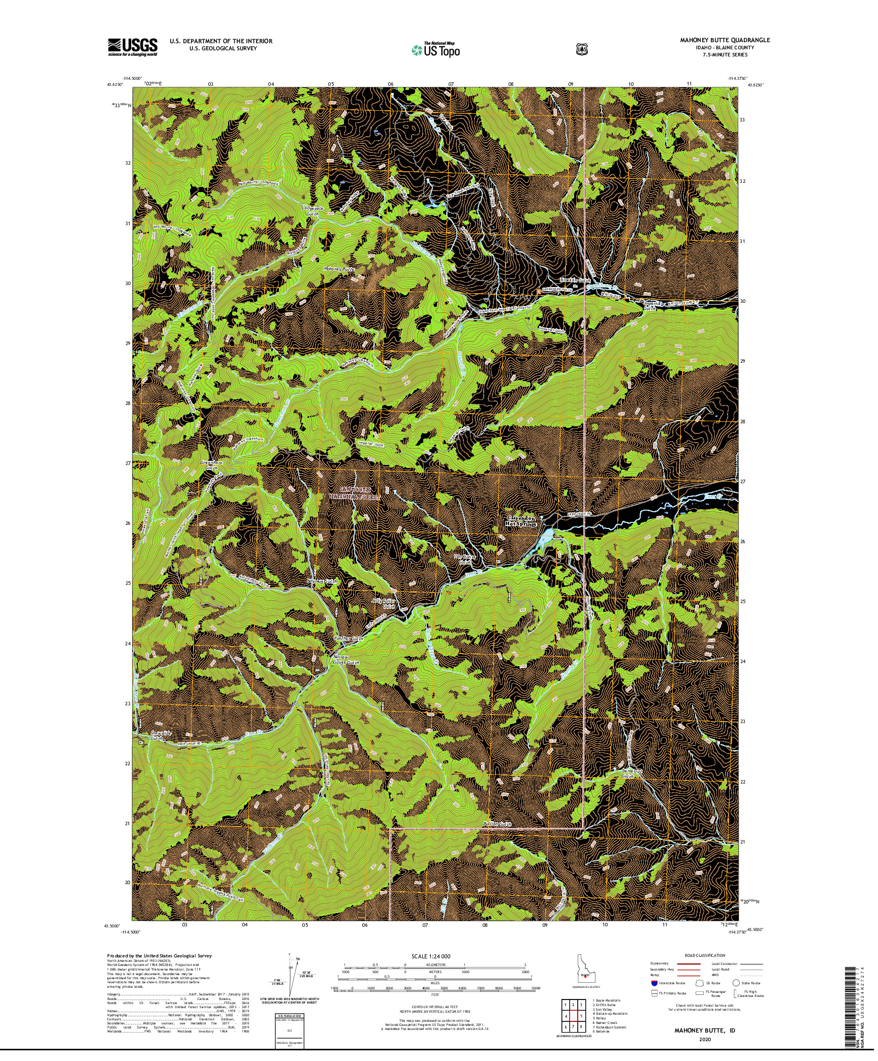 USGS US TOPO 7.5-MINUTE MAP FOR MAHONEY BUTTE, ID 2020
