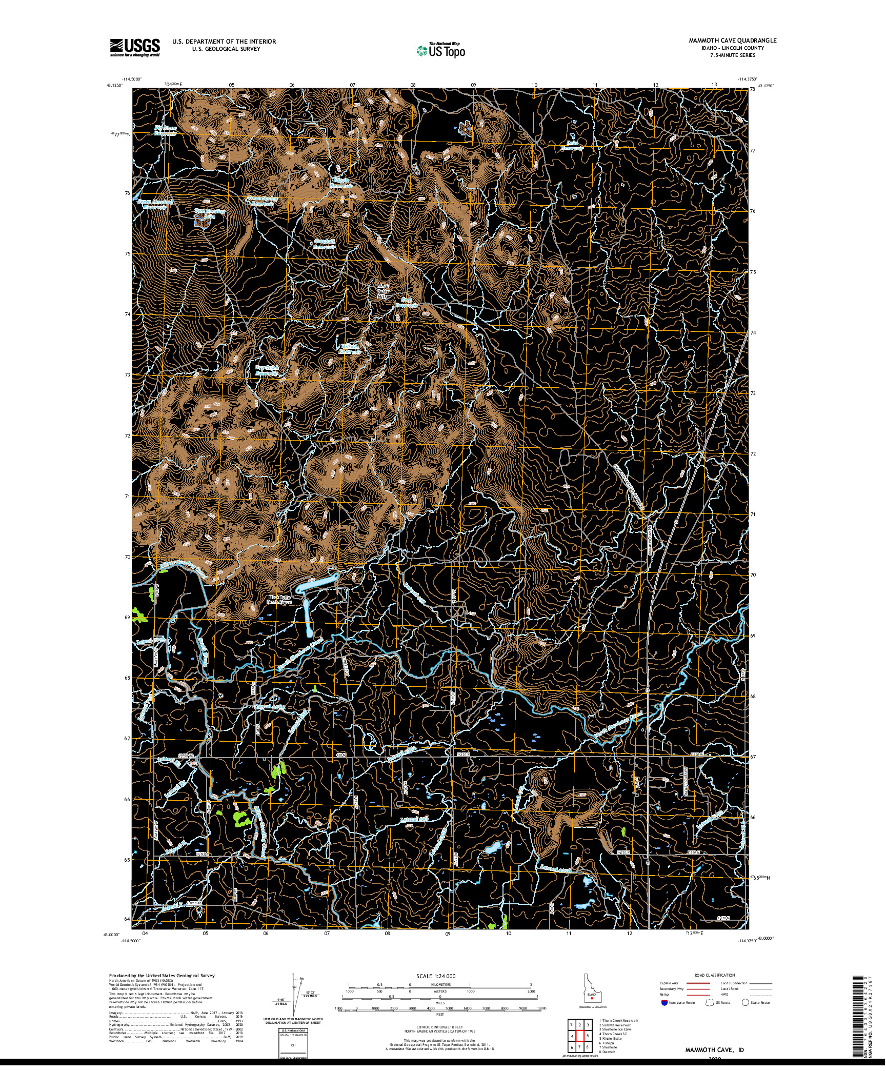 USGS US TOPO 7.5-MINUTE MAP FOR MAMMOTH CAVE, ID 2020