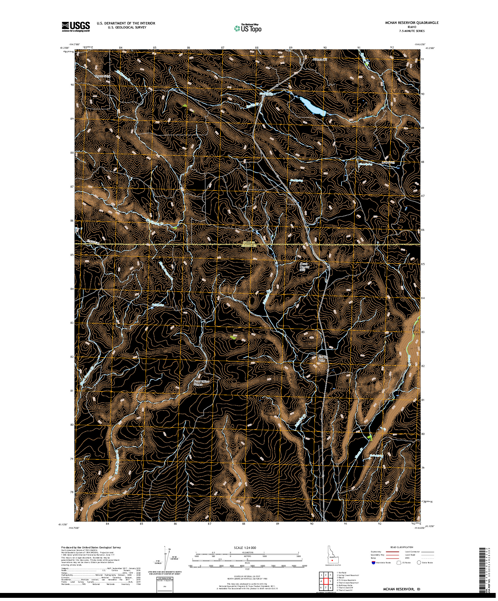 USGS US TOPO 7.5-MINUTE MAP FOR MCHAN RESERVOIR, ID 2020