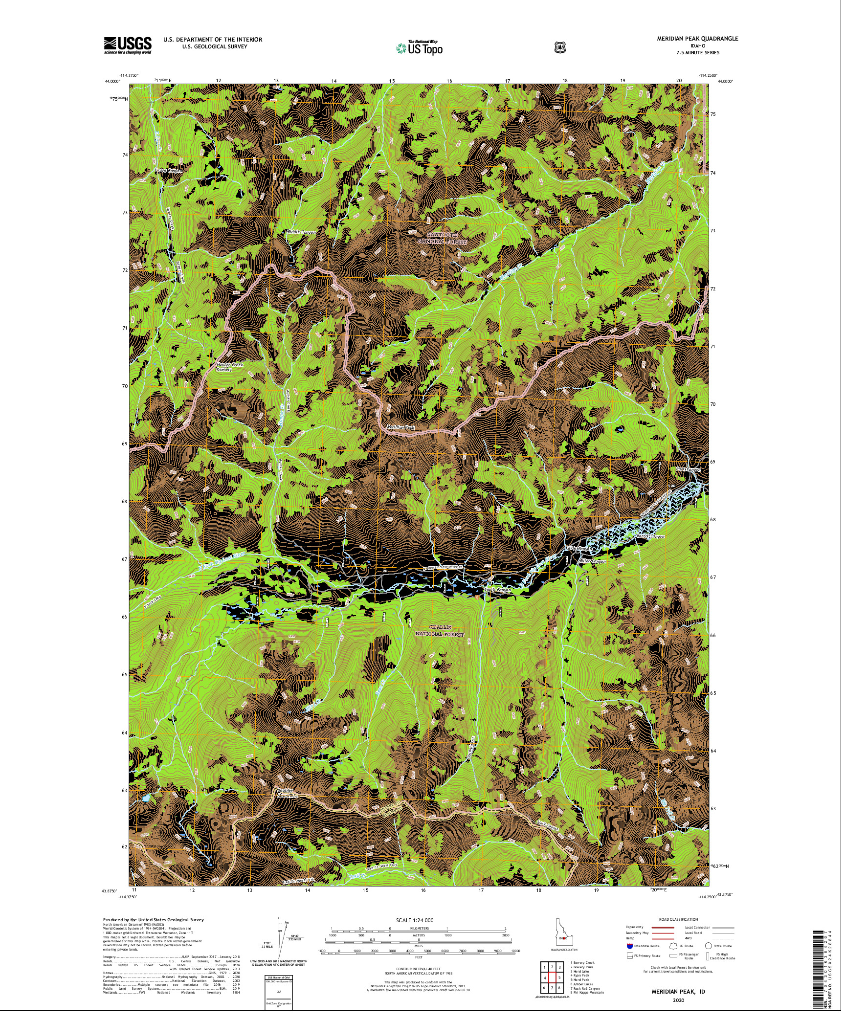 USGS US TOPO 7.5-MINUTE MAP FOR MERIDIAN PEAK, ID 2020