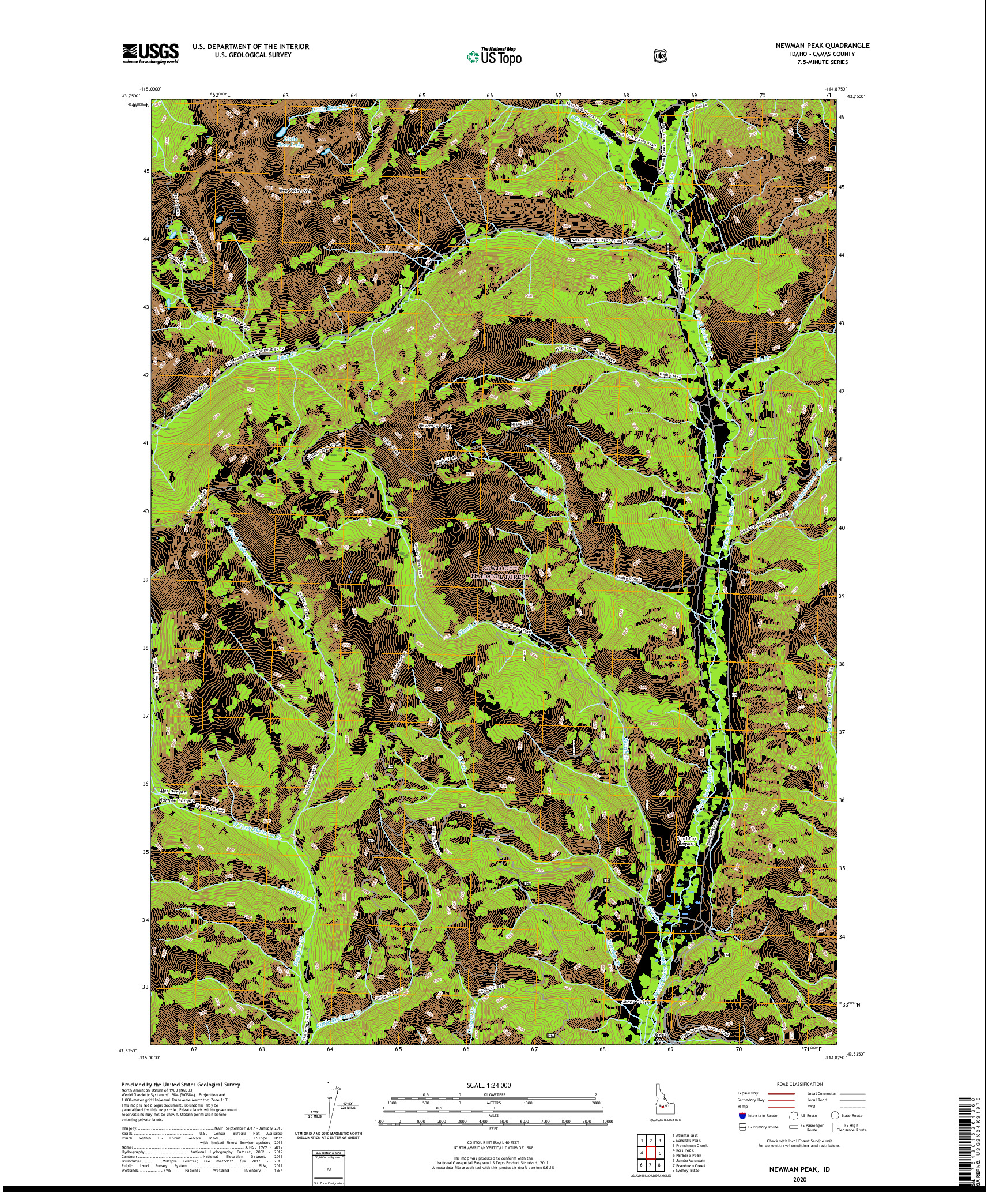 USGS US TOPO 7.5-MINUTE MAP FOR NEWMAN PEAK, ID 2020