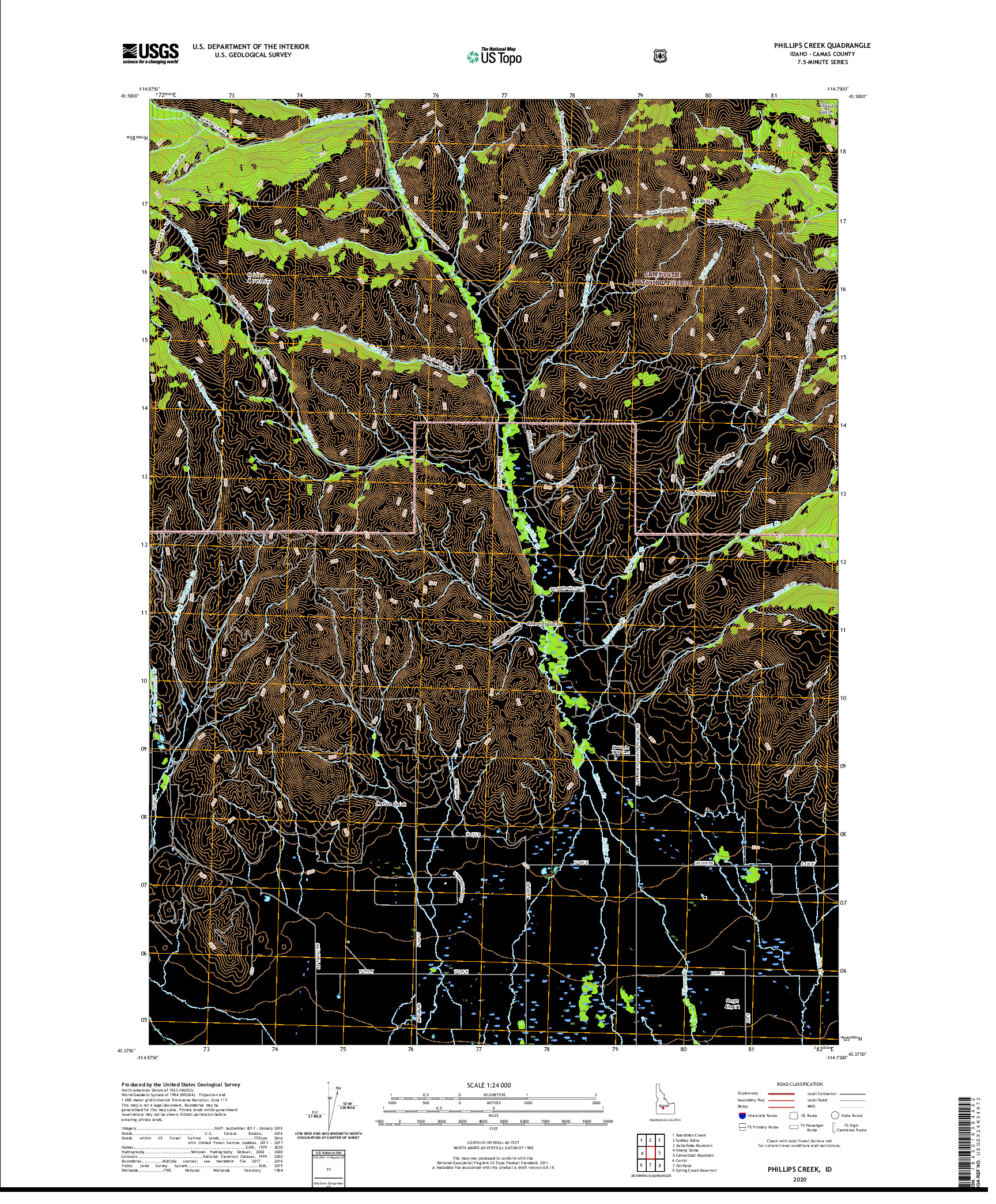 USGS US TOPO 7.5-MINUTE MAP FOR PHILLIPS CREEK, ID 2020