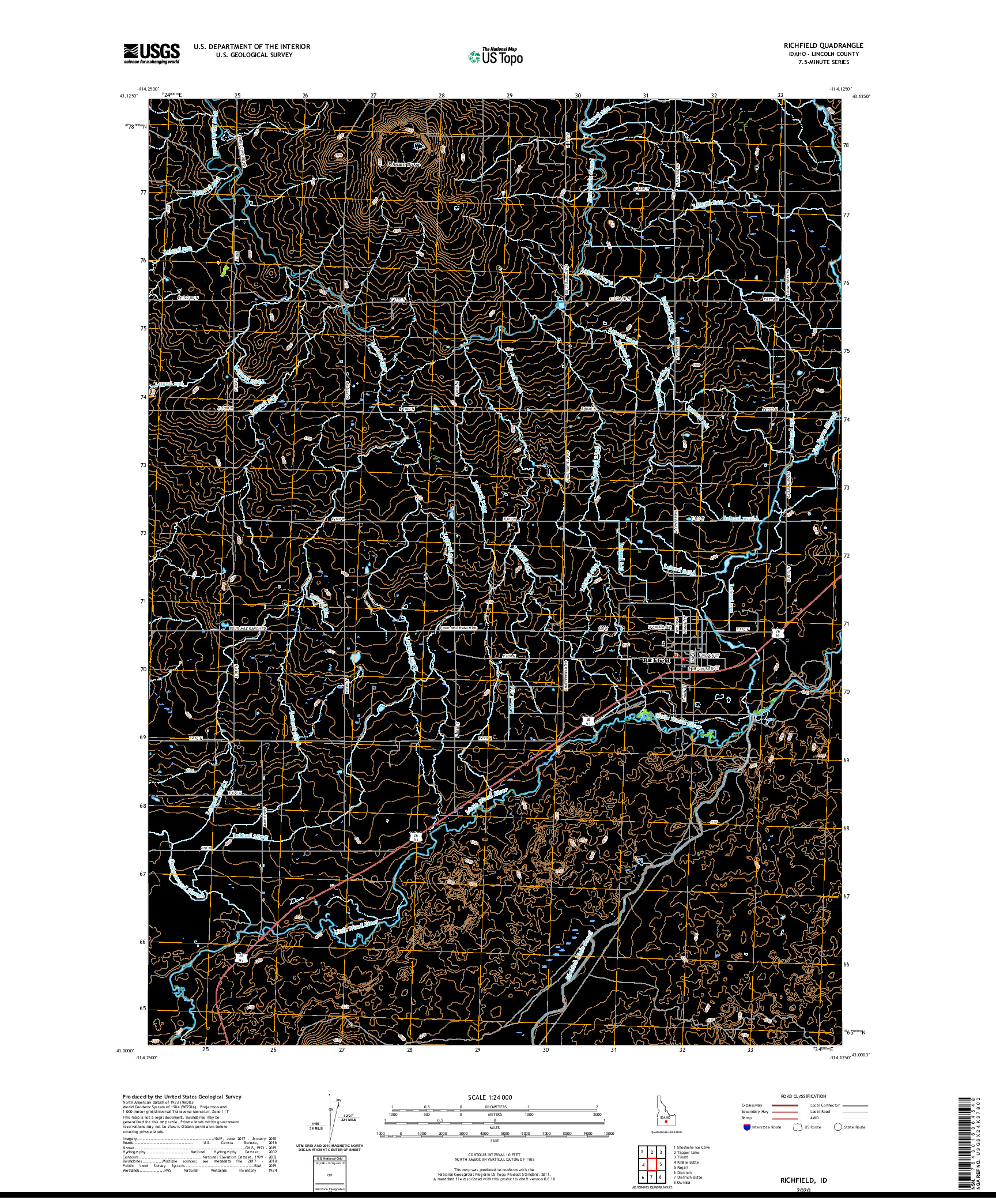 USGS US TOPO 7.5-MINUTE MAP FOR RICHFIELD, ID 2020