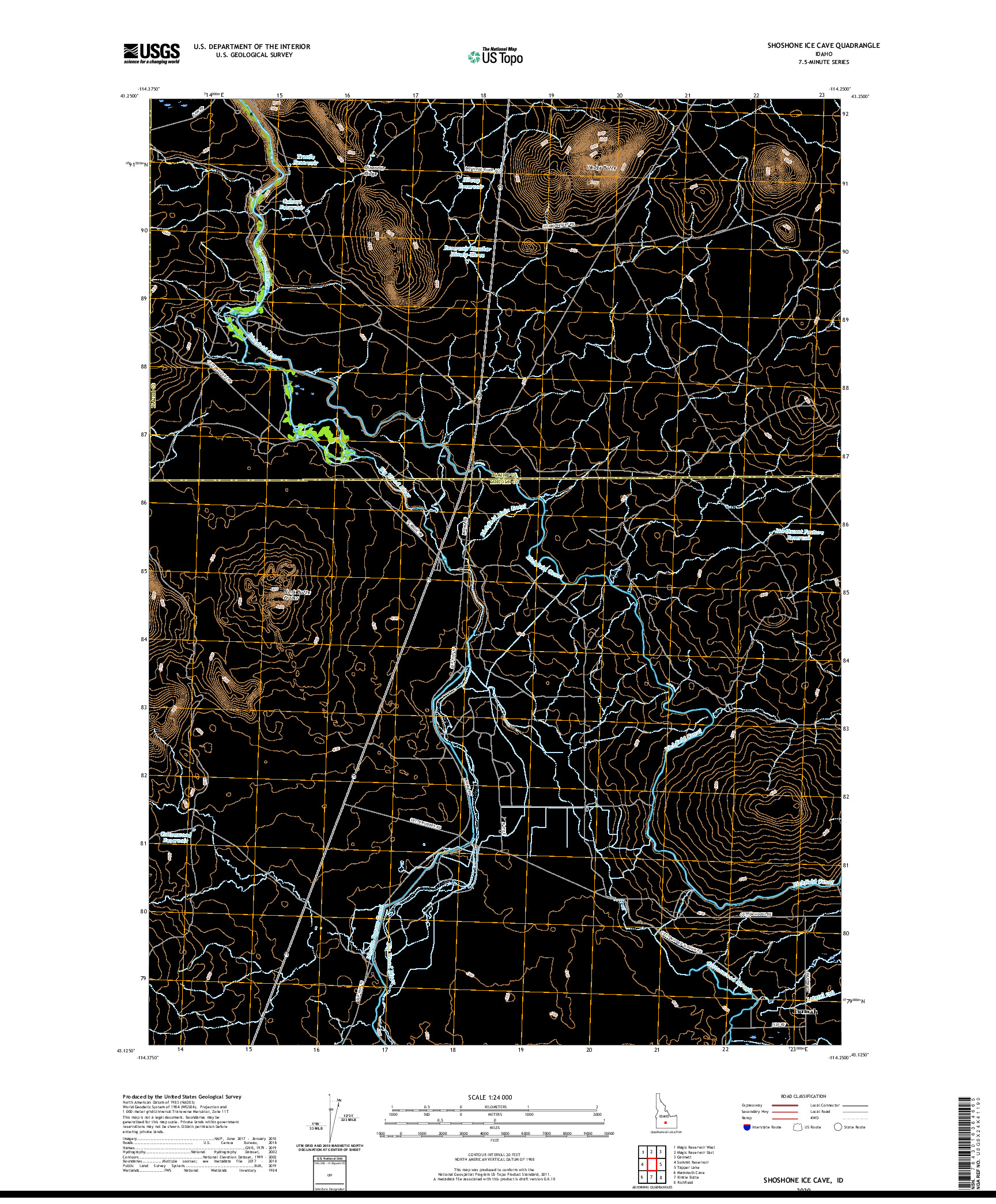 USGS US TOPO 7.5-MINUTE MAP FOR SHOSHONE ICE CAVE, ID 2020