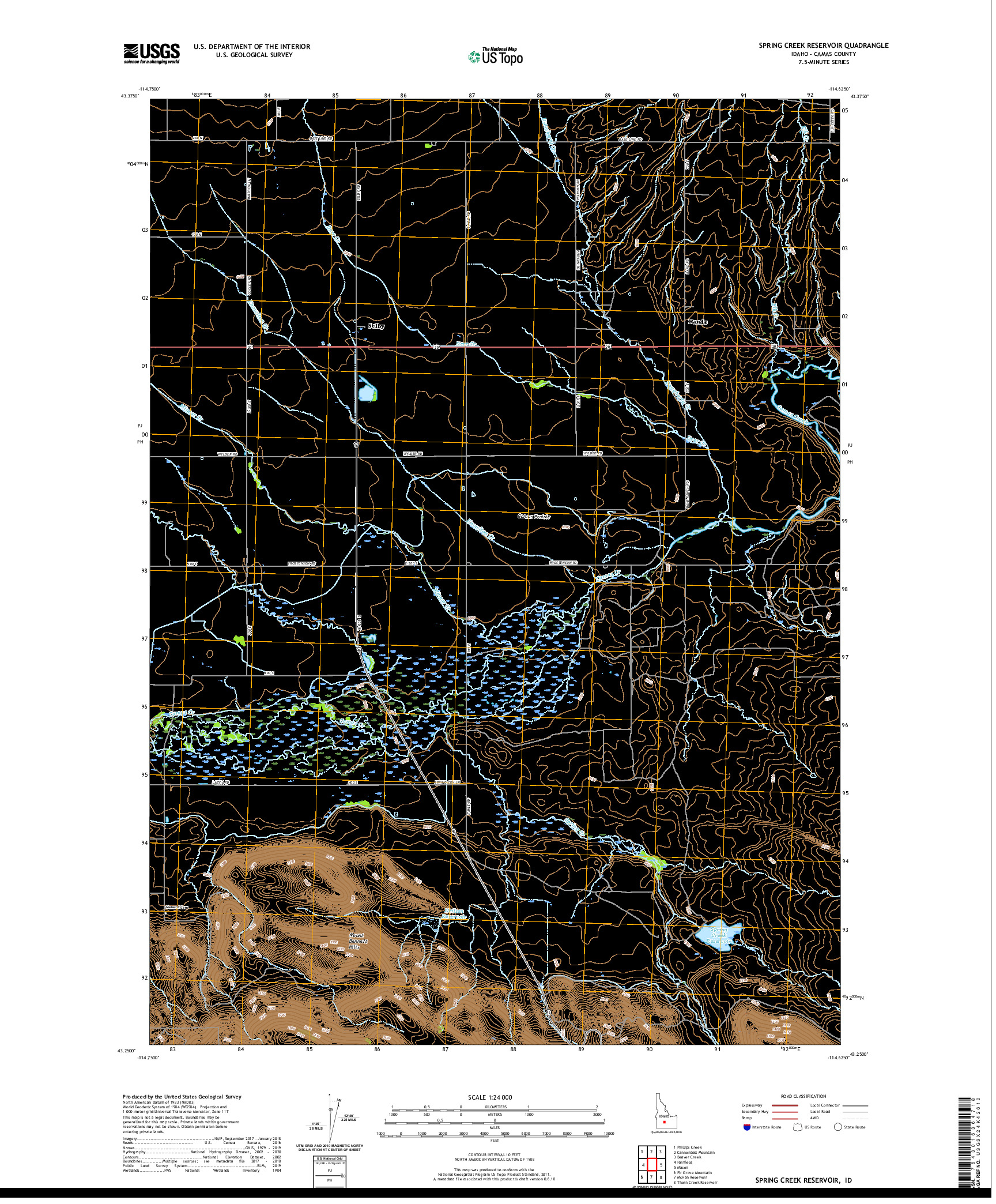 USGS US TOPO 7.5-MINUTE MAP FOR SPRING CREEK RESERVOIR, ID 2020