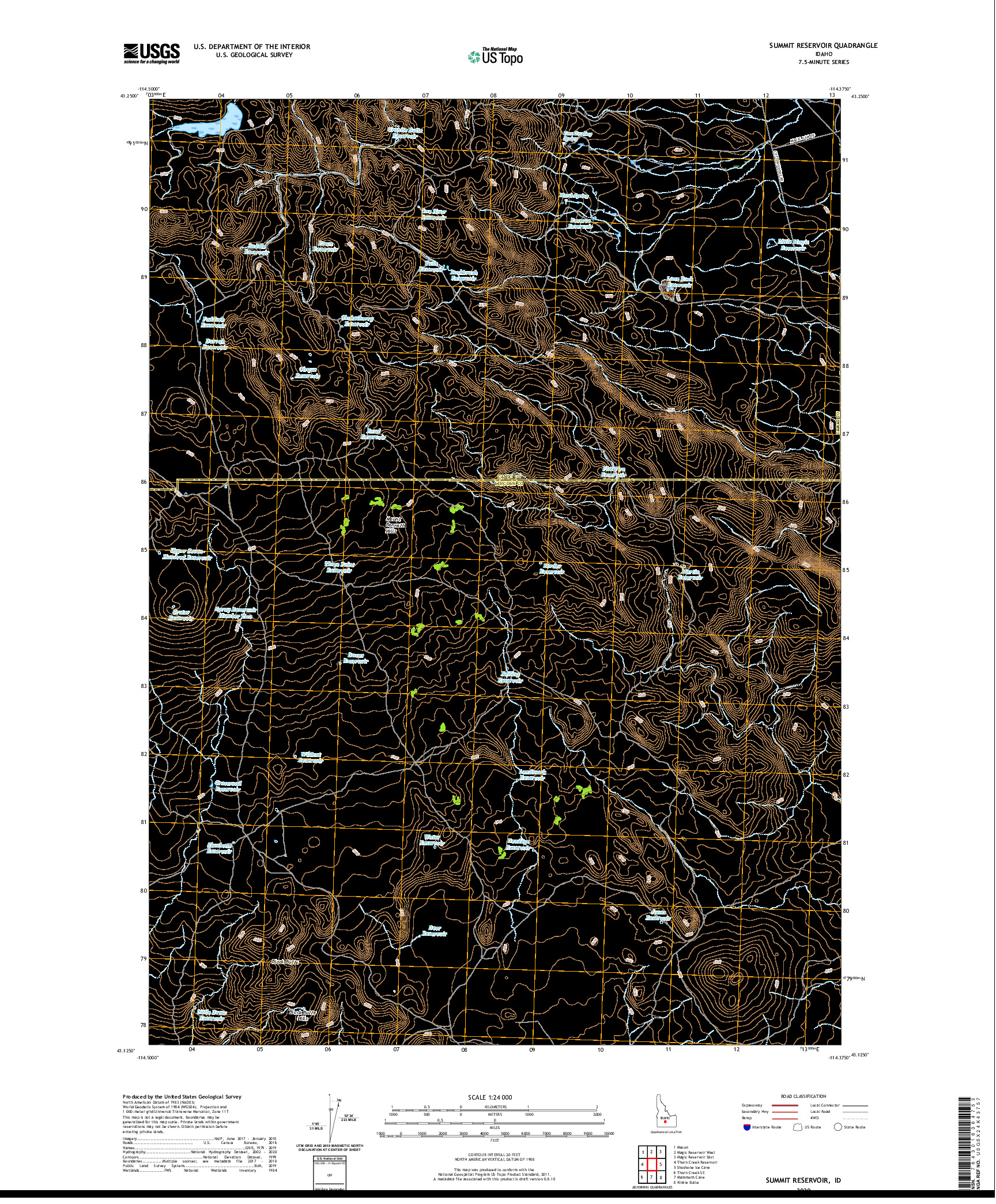 USGS US TOPO 7.5-MINUTE MAP FOR SUMMIT RESERVOIR, ID 2020