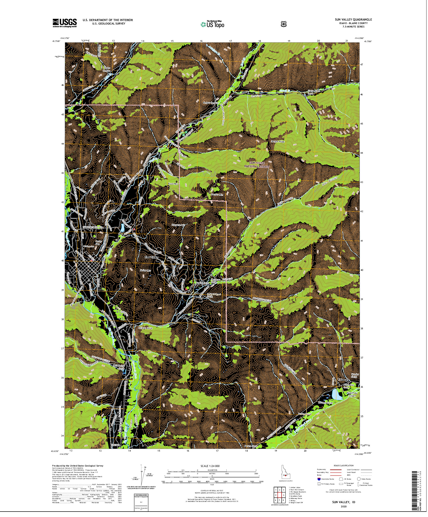 USGS US TOPO 7.5-MINUTE MAP FOR SUN VALLEY, ID 2020