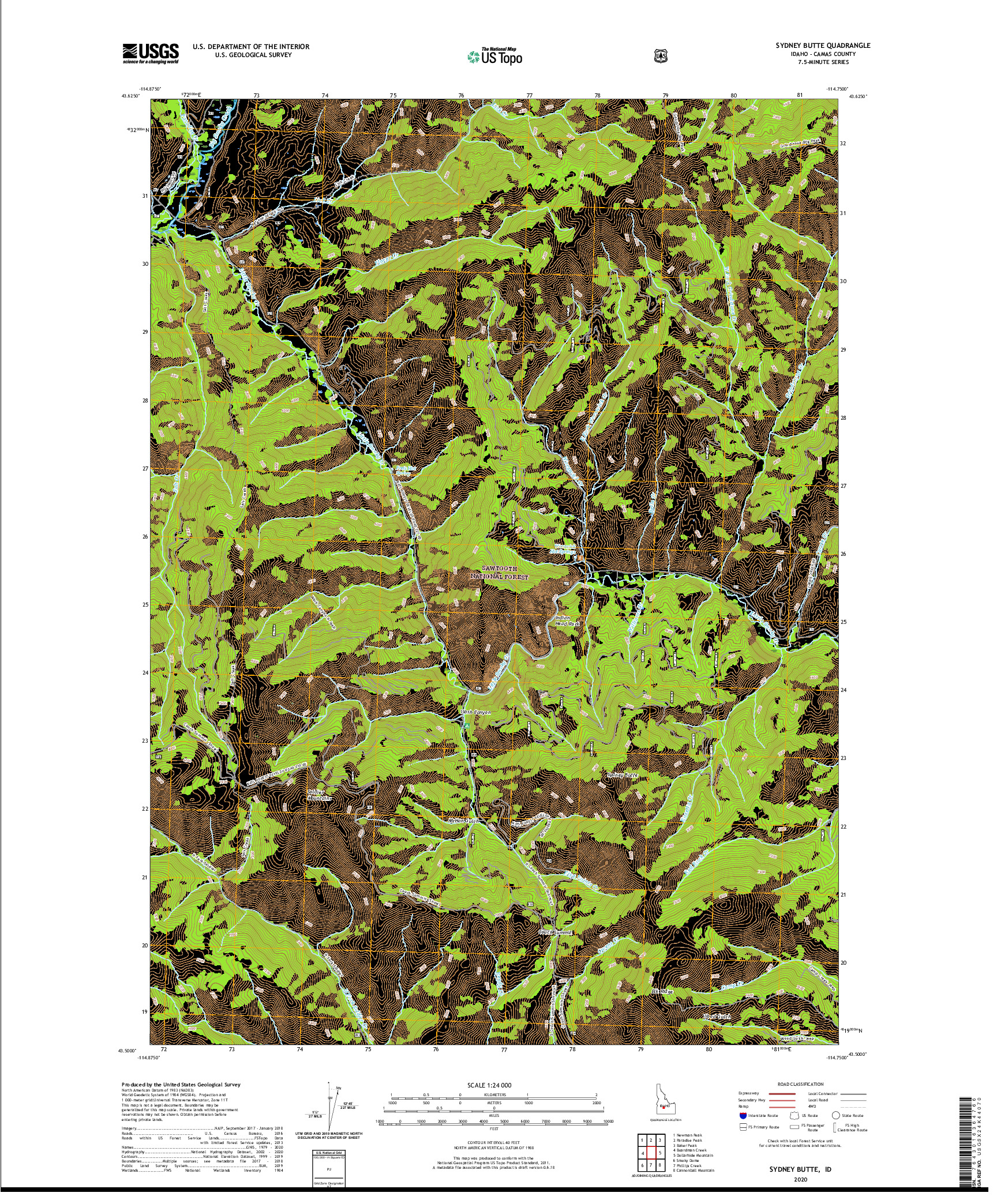 USGS US TOPO 7.5-MINUTE MAP FOR SYDNEY BUTTE, ID 2020