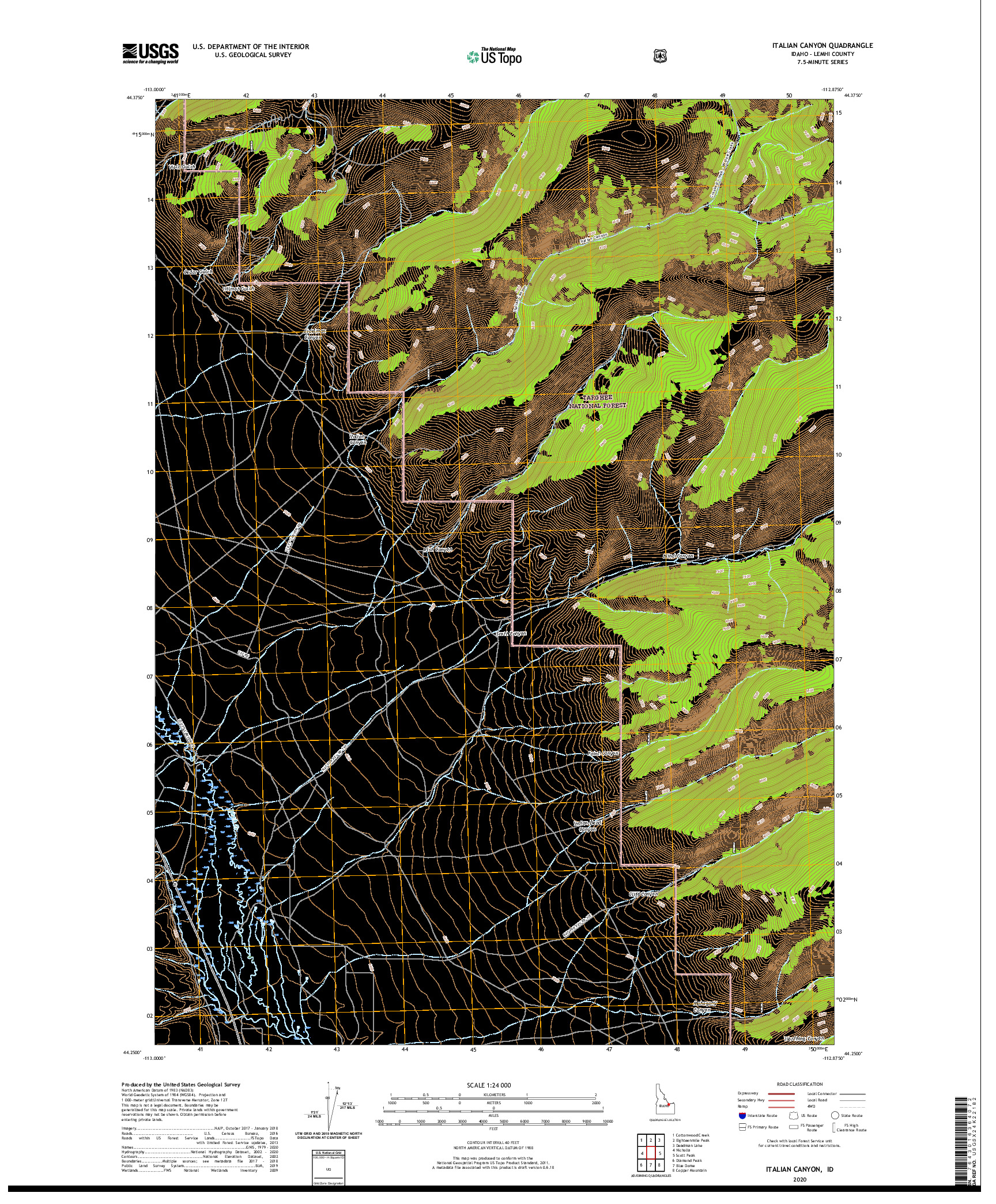 USGS US TOPO 7.5-MINUTE MAP FOR ITALIAN CANYON, ID 2020
