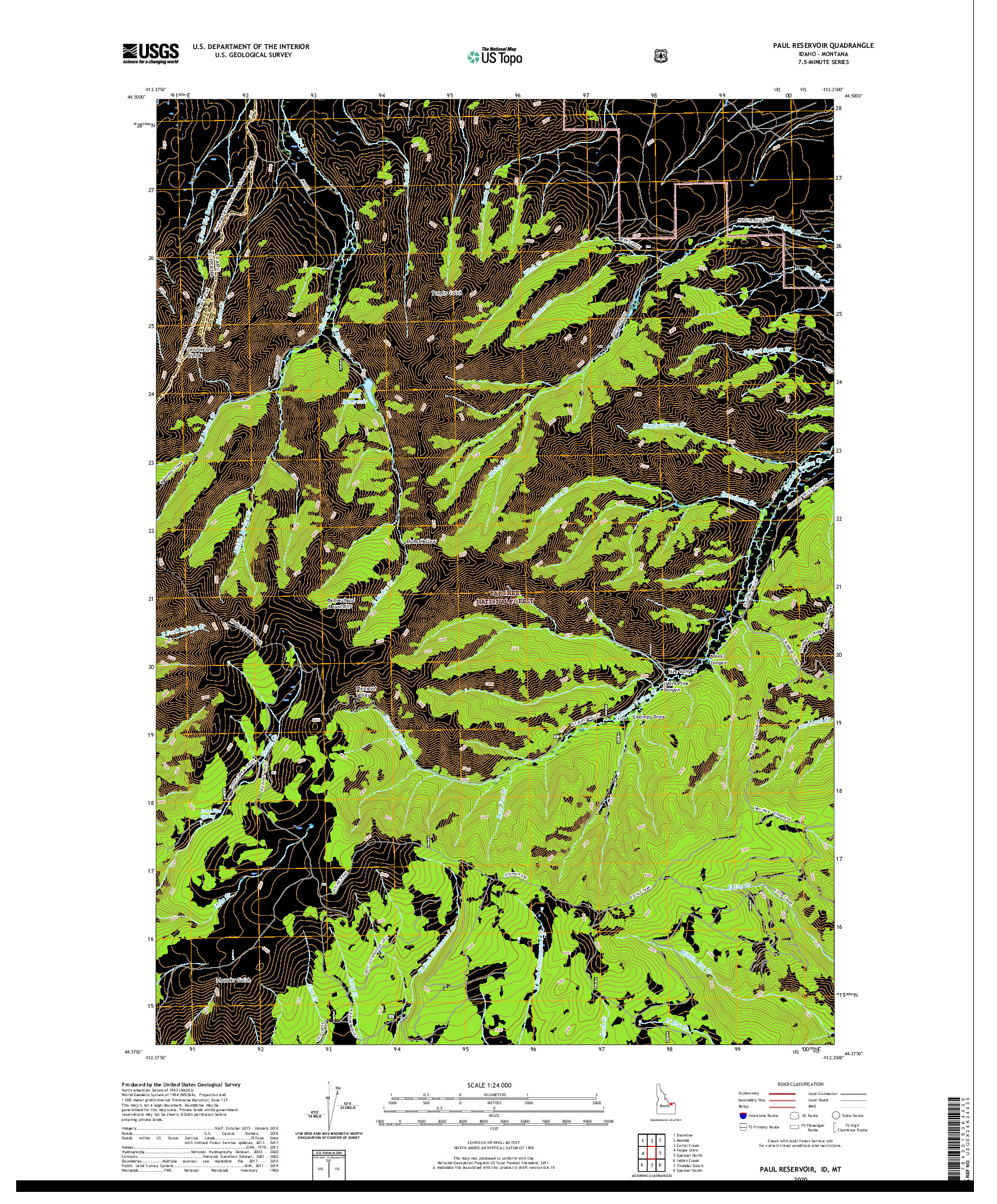 USGS US TOPO 7.5-MINUTE MAP FOR PAUL RESERVOIR, ID,MT 2020