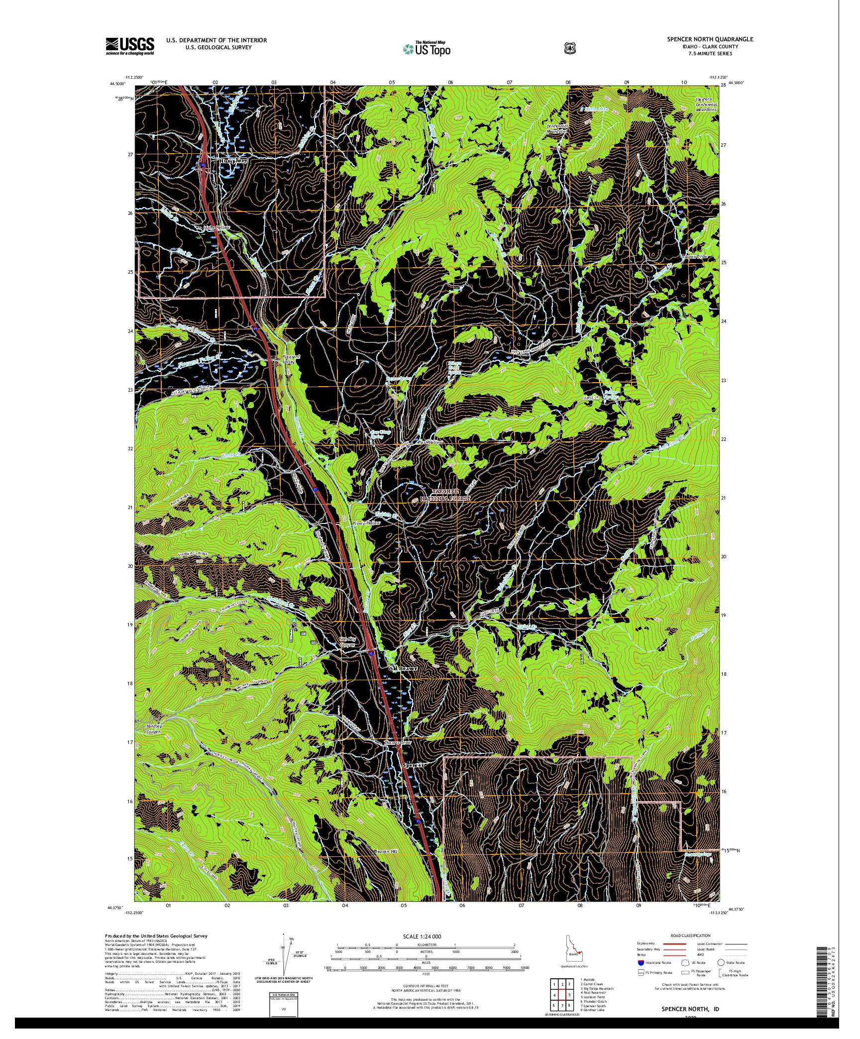 USGS US TOPO 7.5-MINUTE MAP FOR SPENCER NORTH, ID 2020