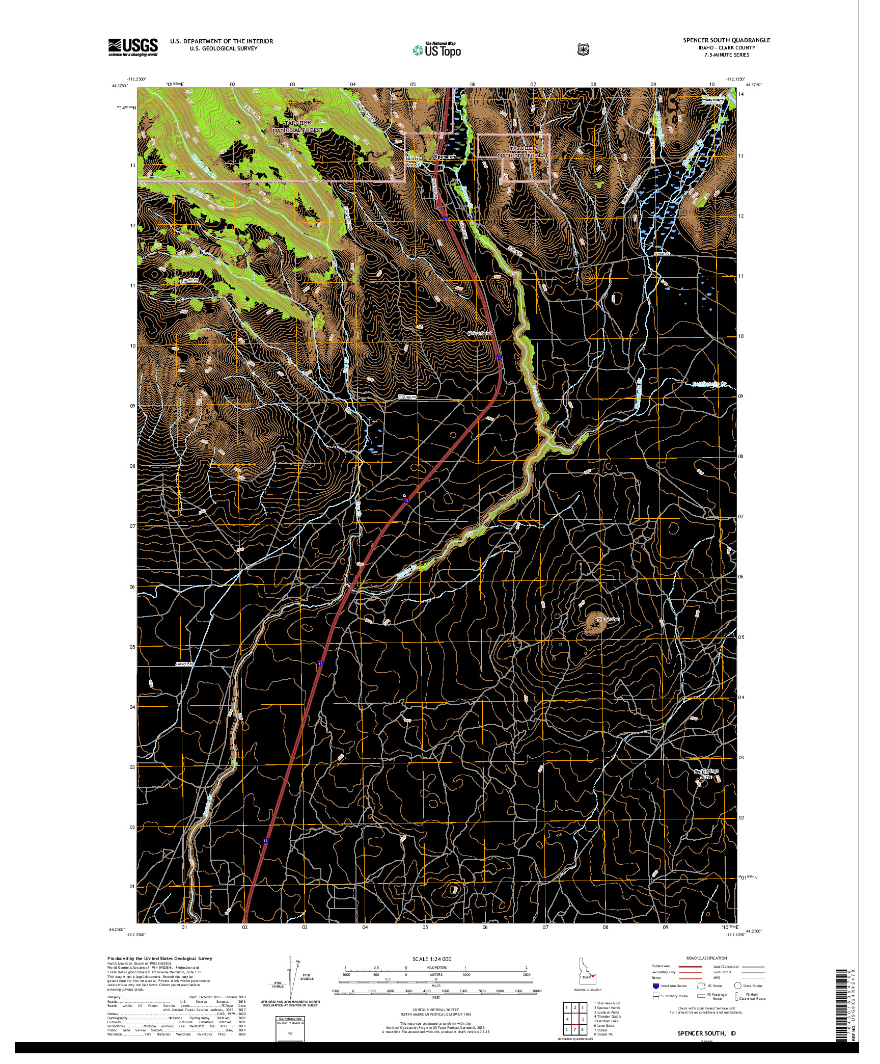USGS US TOPO 7.5-MINUTE MAP FOR SPENCER SOUTH, ID 2020