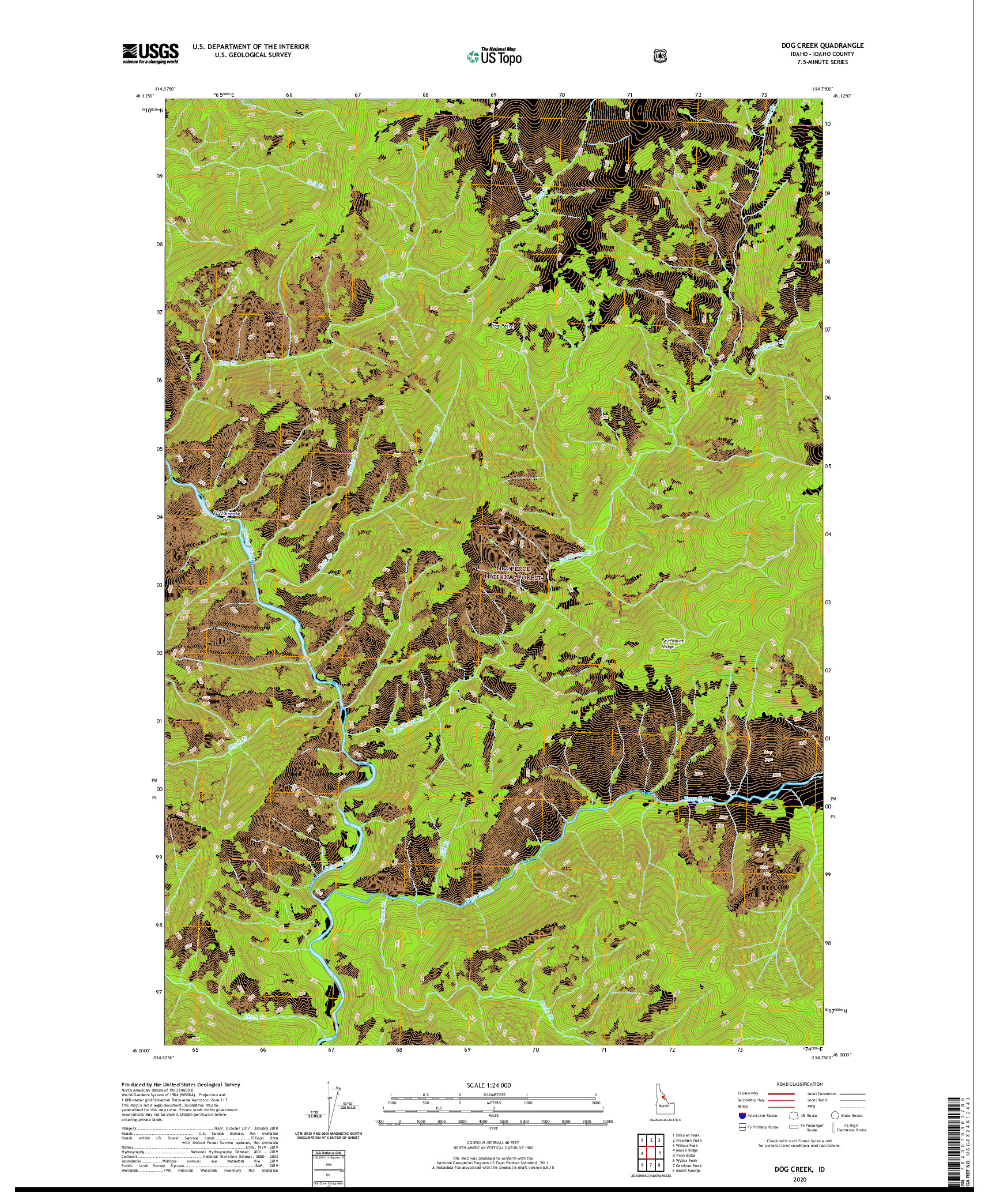 USGS US TOPO 7.5-MINUTE MAP FOR DOG CREEK, ID 2020