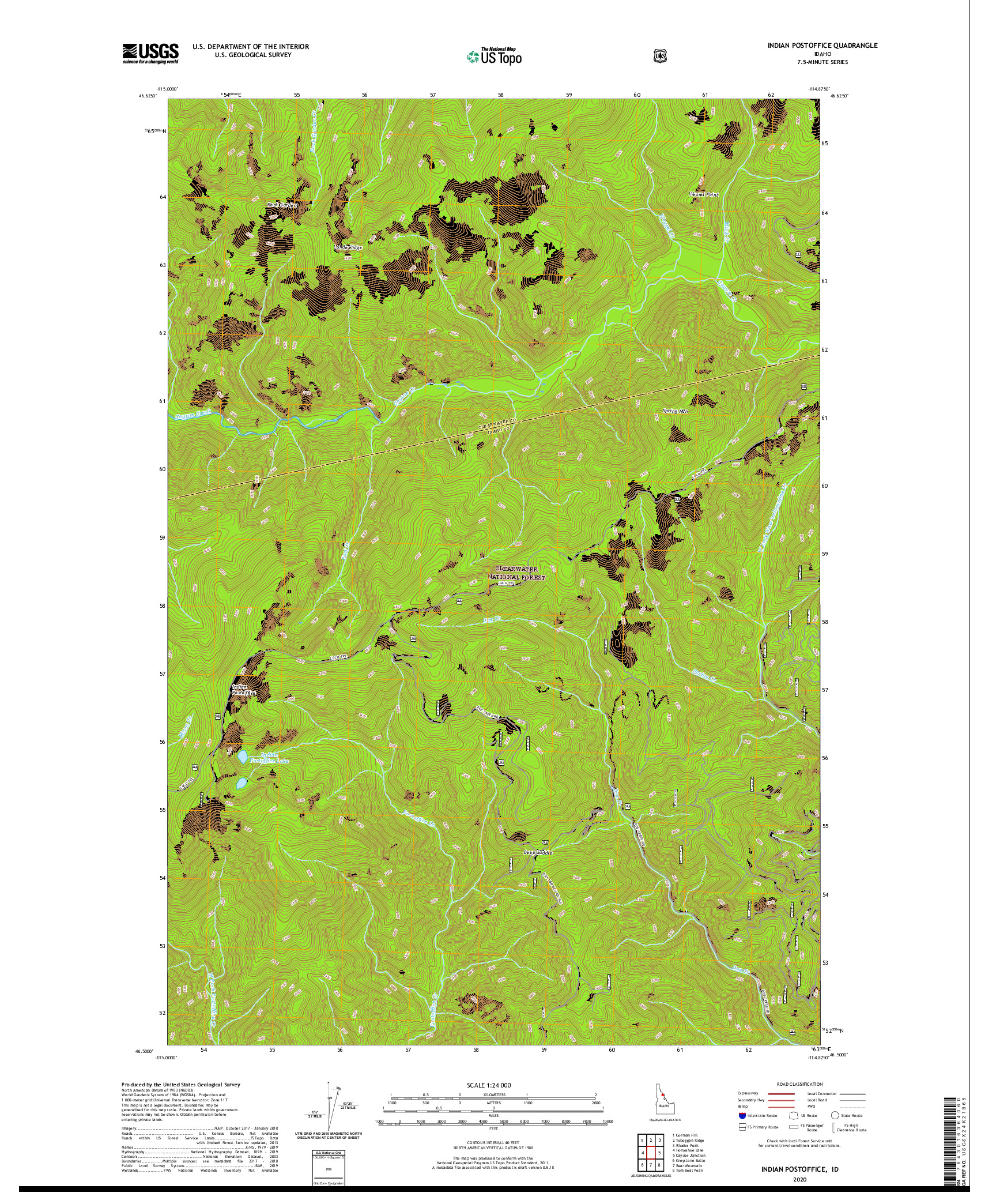 USGS US TOPO 7.5-MINUTE MAP FOR INDIAN POSTOFFICE, ID 2020