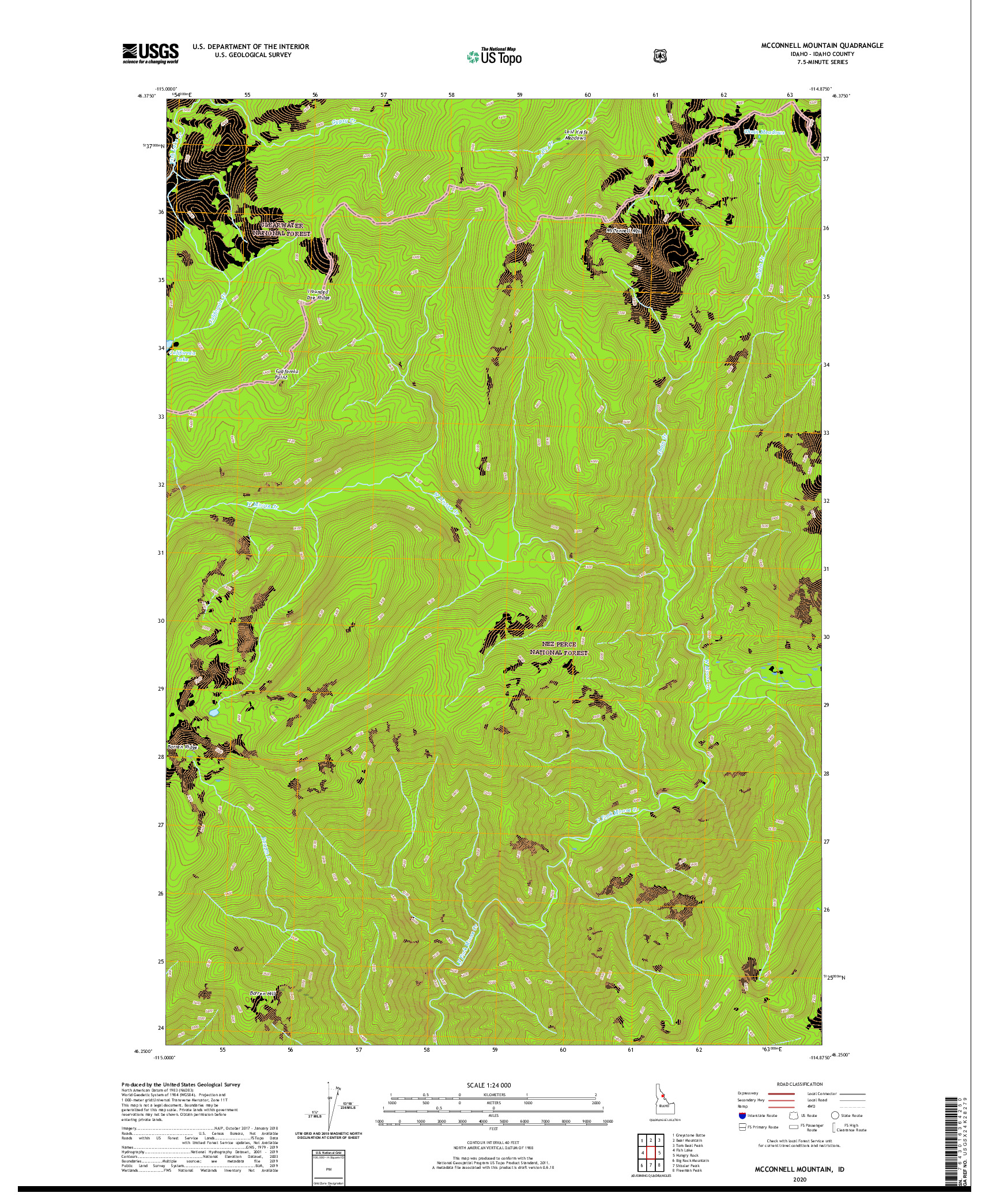 USGS US TOPO 7.5-MINUTE MAP FOR MCCONNELL MOUNTAIN, ID 2020