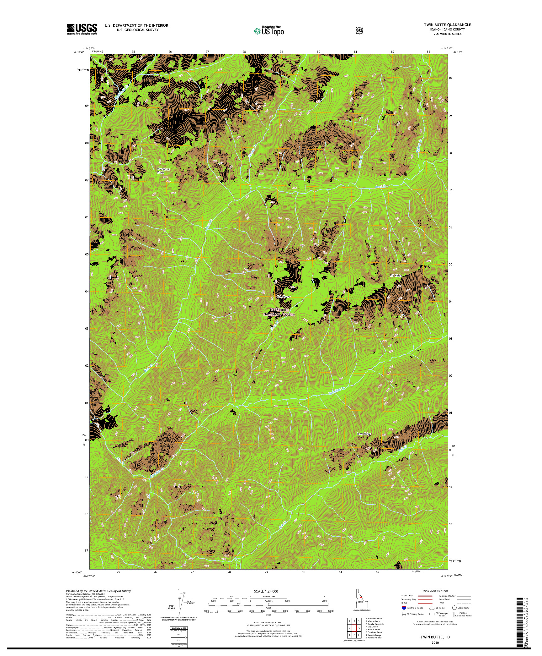 USGS US TOPO 7.5-MINUTE MAP FOR TWIN BUTTE, ID 2020