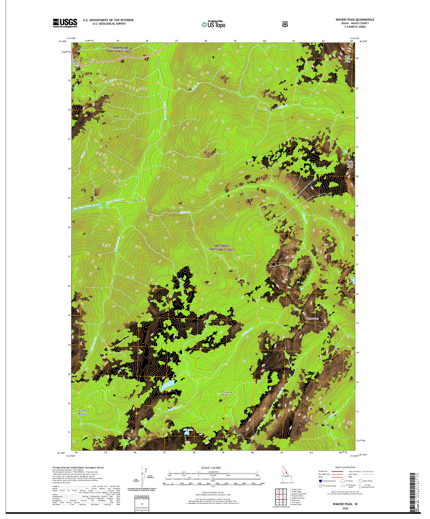 USGS US TOPO 7.5-MINUTE MAP FOR WAHOO PEAK, ID 2020