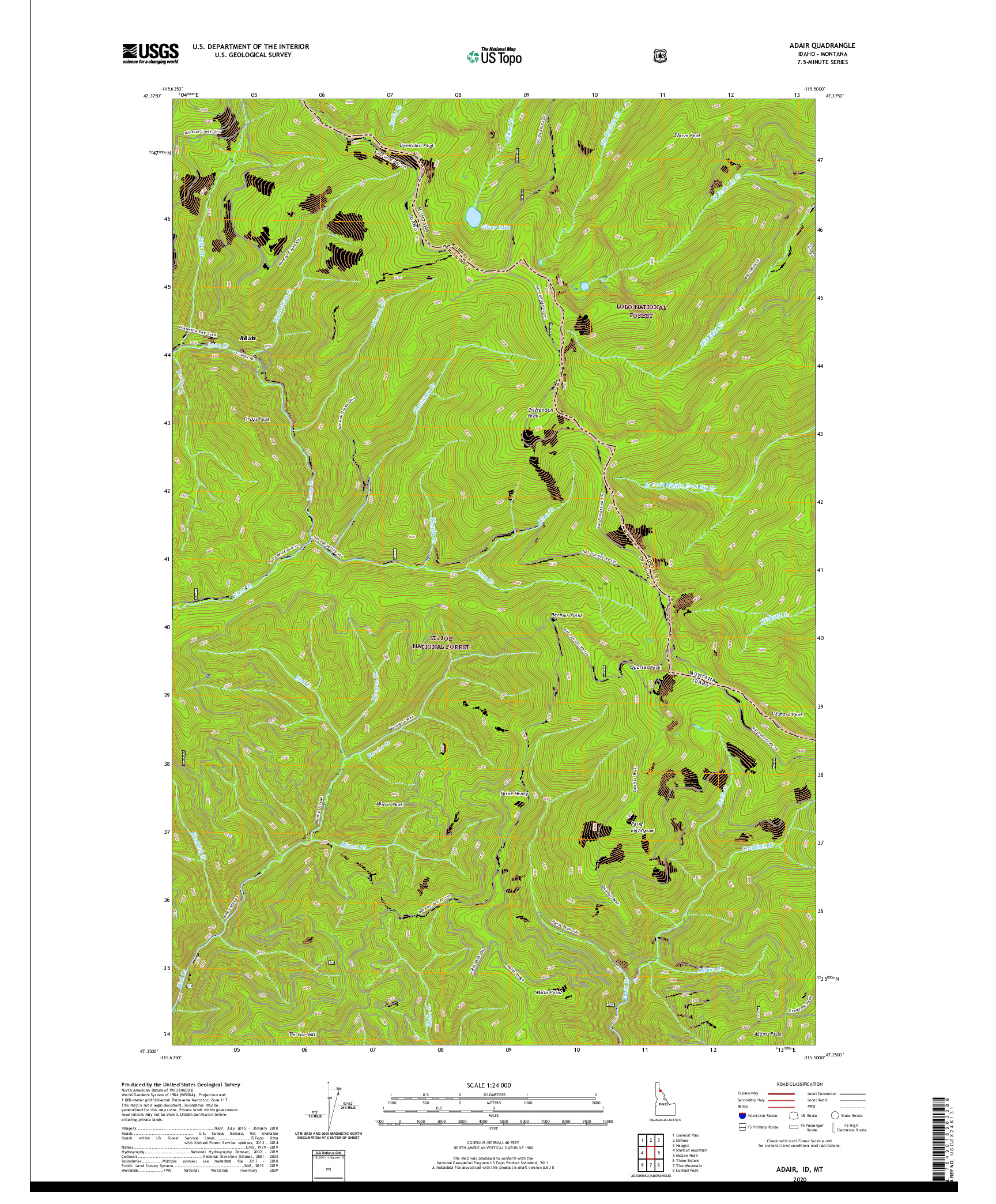 USGS US TOPO 7.5-MINUTE MAP FOR ADAIR, ID,MT 2020