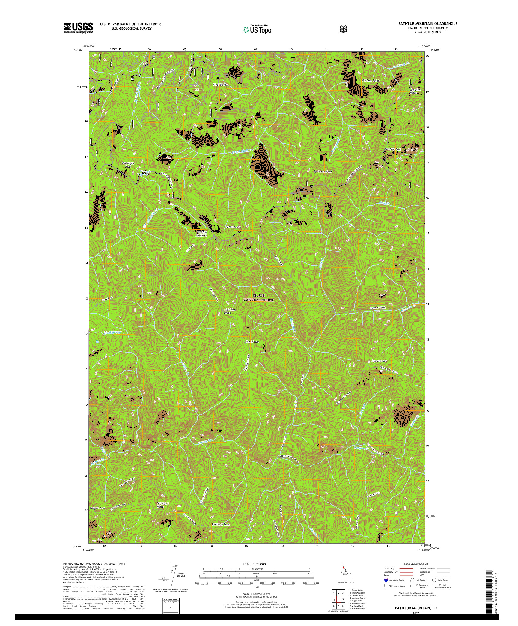 USGS US TOPO 7.5-MINUTE MAP FOR BATHTUB MOUNTAIN, ID 2020
