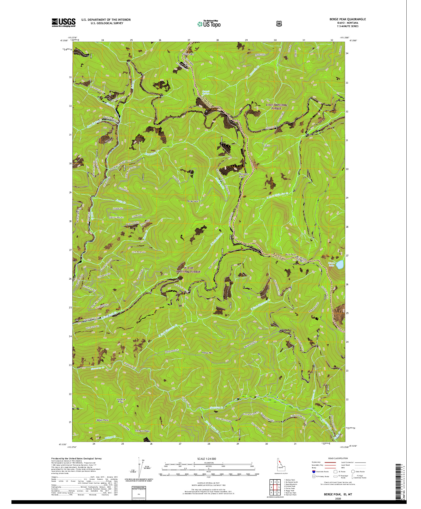 USGS US TOPO 7.5-MINUTE MAP FOR BERGE PEAK, ID,MT 2020