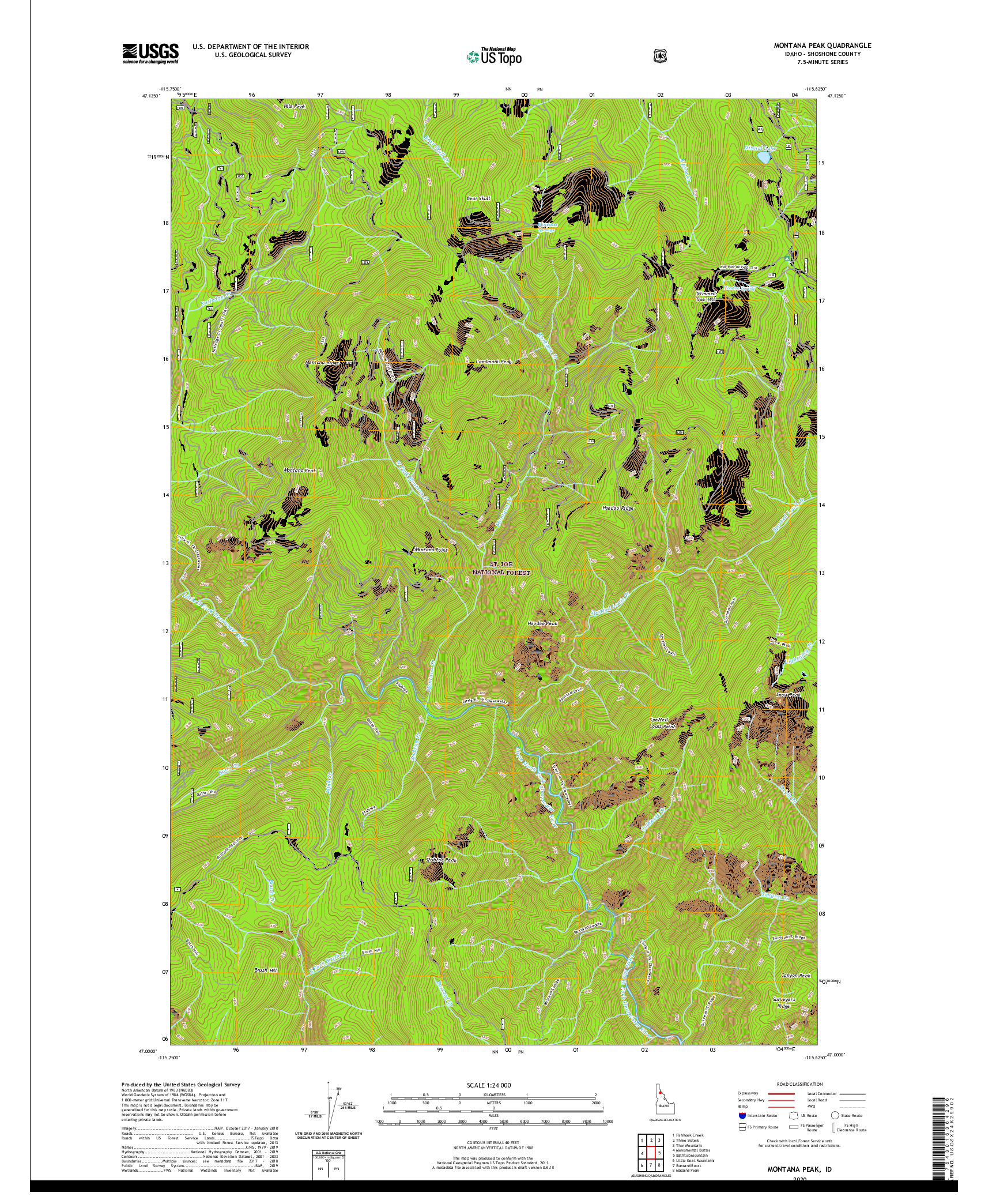 USGS US TOPO 7.5-MINUTE MAP FOR MONTANA PEAK, ID 2020