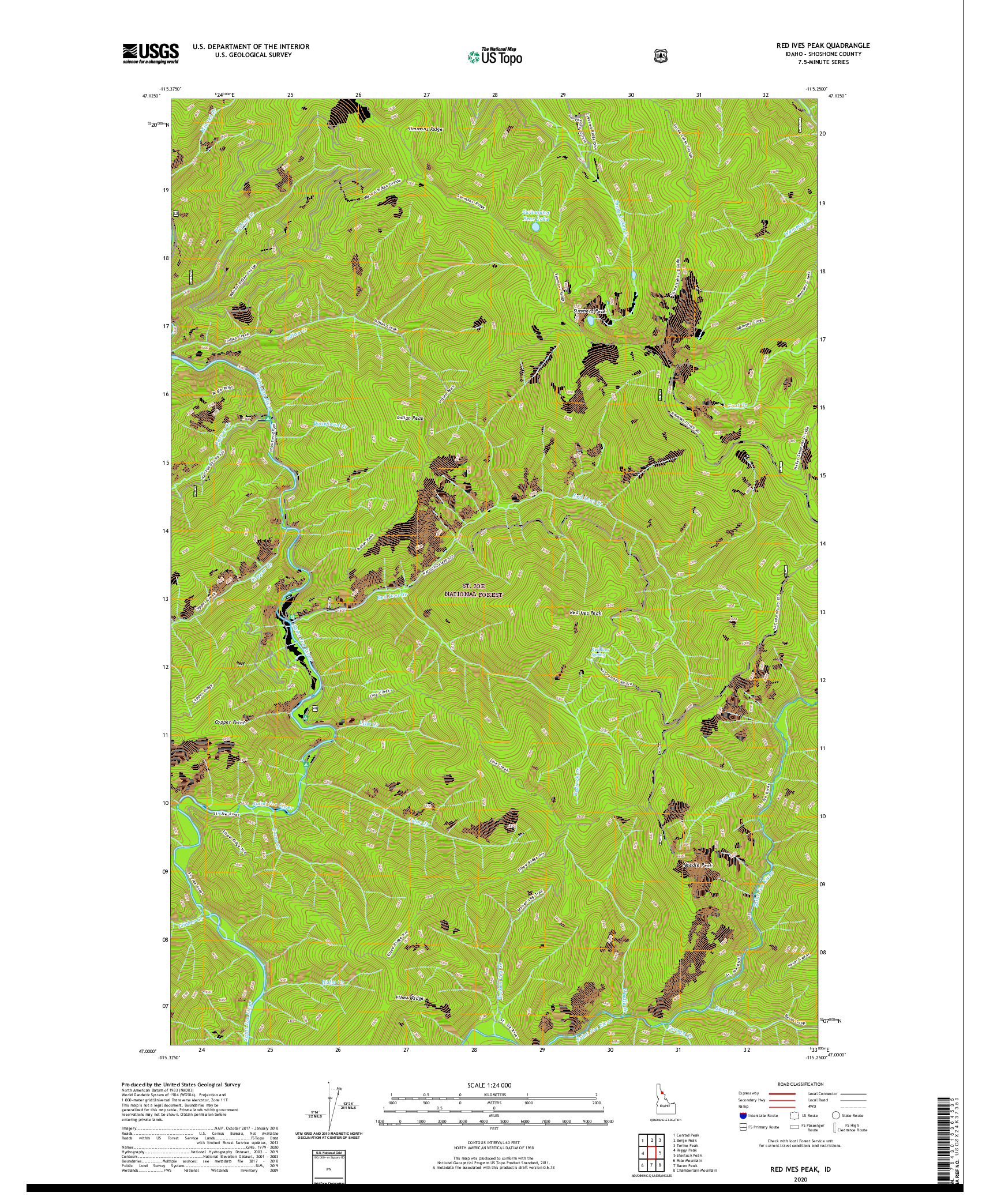 USGS US TOPO 7.5-MINUTE MAP FOR RED IVES PEAK, ID 2020