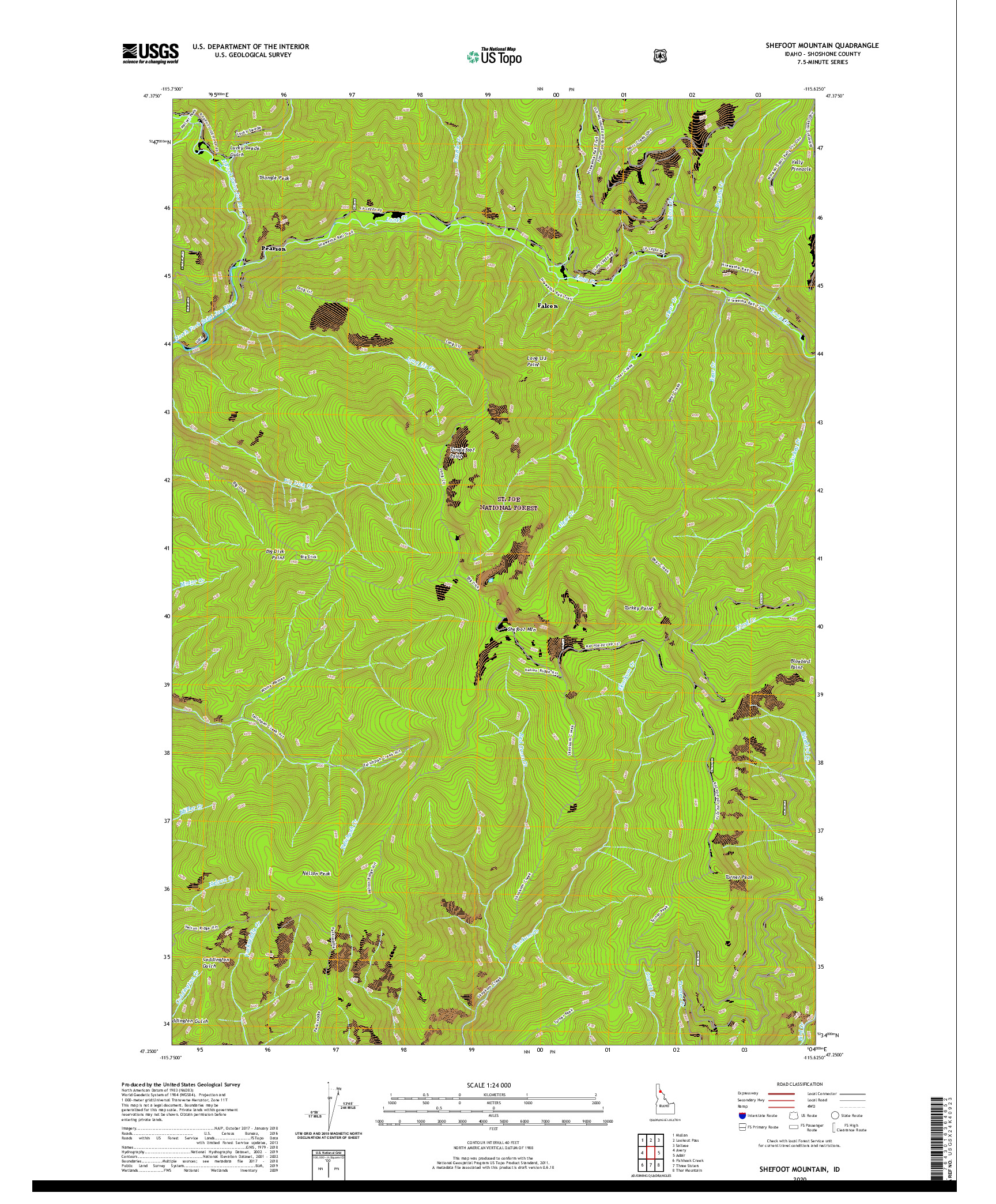 USGS US TOPO 7.5-MINUTE MAP FOR SHEFOOT MOUNTAIN, ID 2020