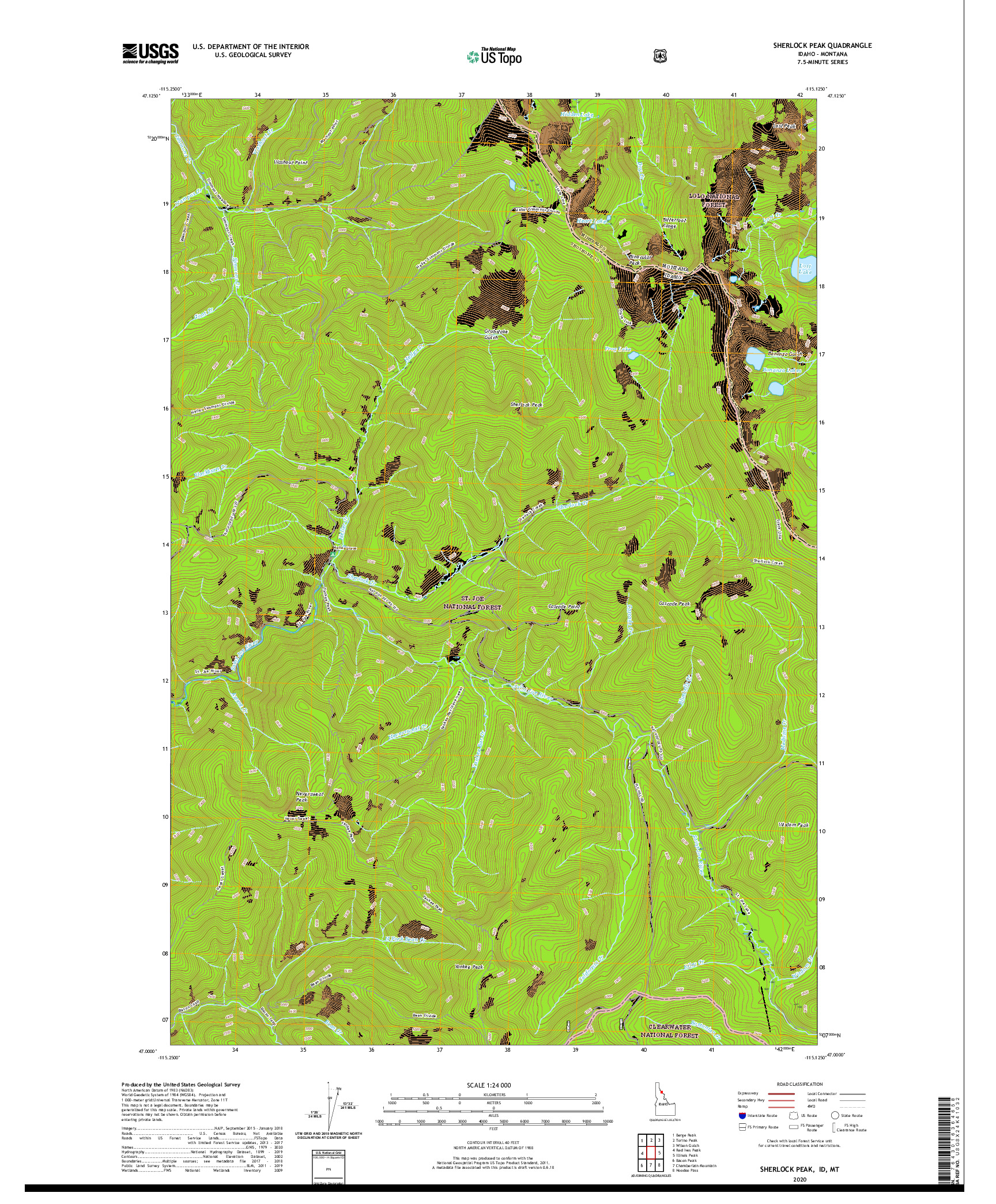 USGS US TOPO 7.5-MINUTE MAP FOR SHERLOCK PEAK, ID,MT 2020