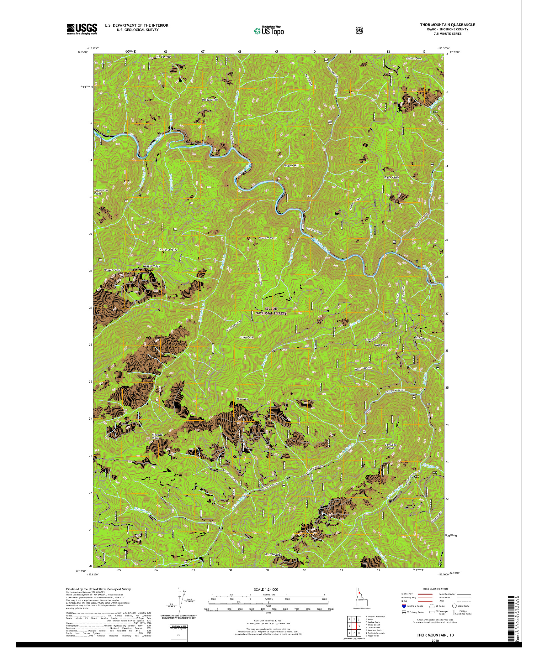 USGS US TOPO 7.5-MINUTE MAP FOR THOR MOUNTAIN, ID 2020