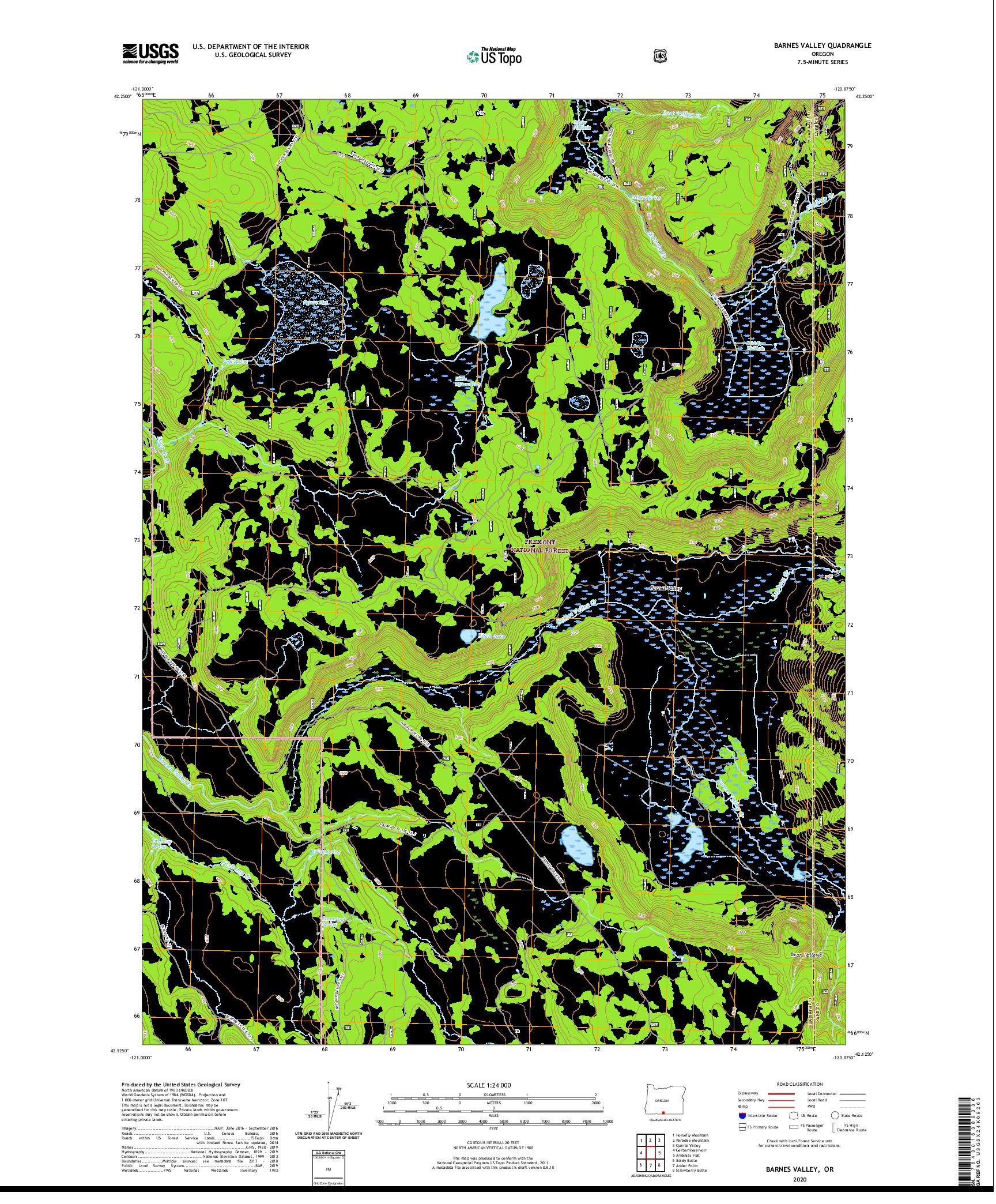 USGS US TOPO 7.5-MINUTE MAP FOR BARNES VALLEY, OR 2020