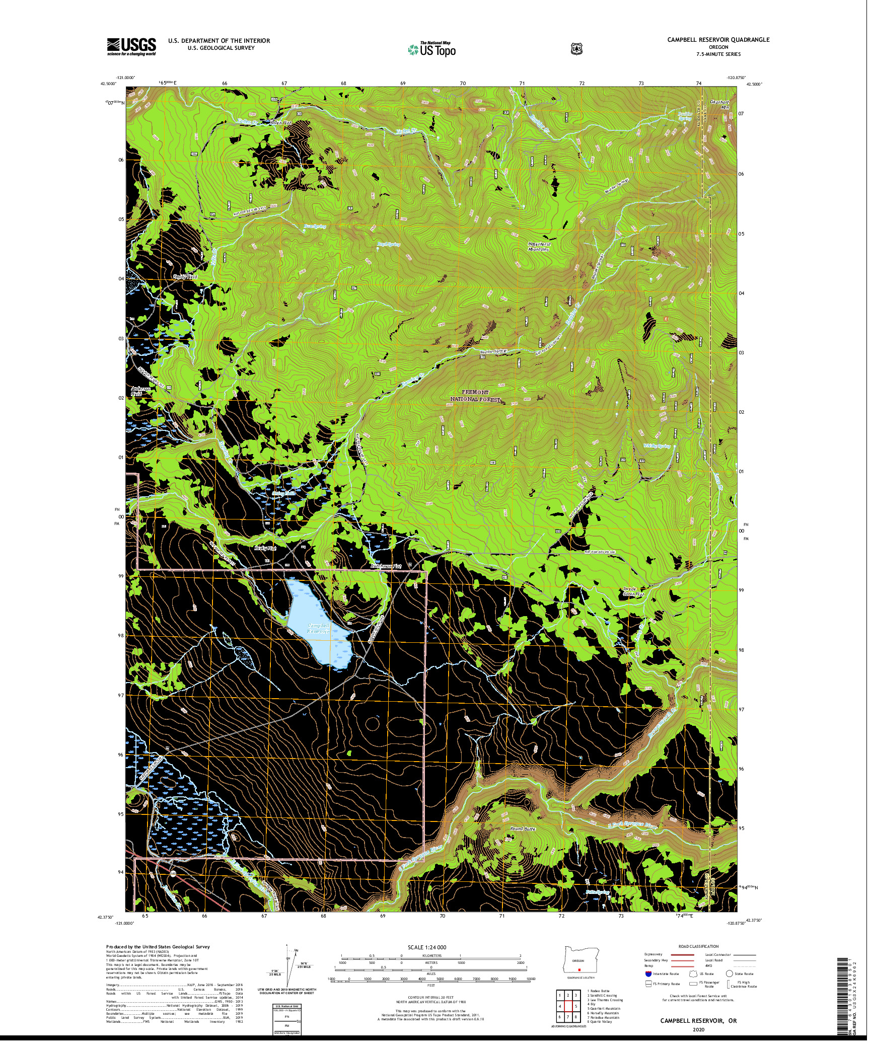 USGS US TOPO 7.5-MINUTE MAP FOR CAMPBELL RESERVOIR, OR 2020