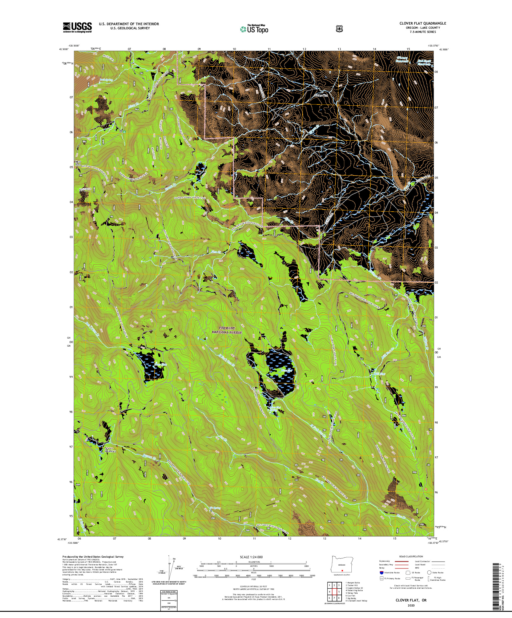 USGS US TOPO 7.5-MINUTE MAP FOR CLOVER FLAT, OR 2020