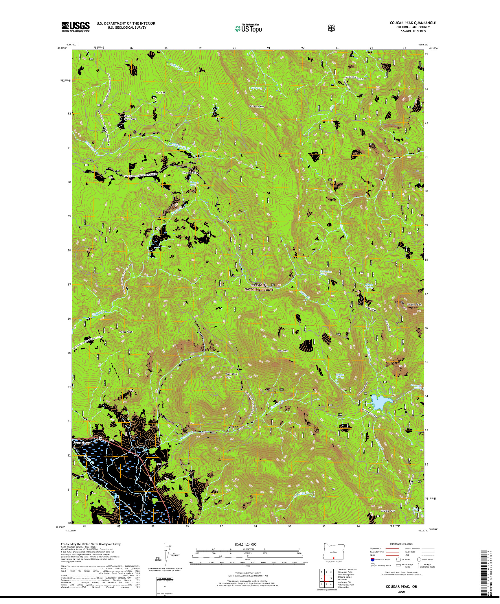 USGS US TOPO 7.5-MINUTE MAP FOR COUGAR PEAK, OR 2020