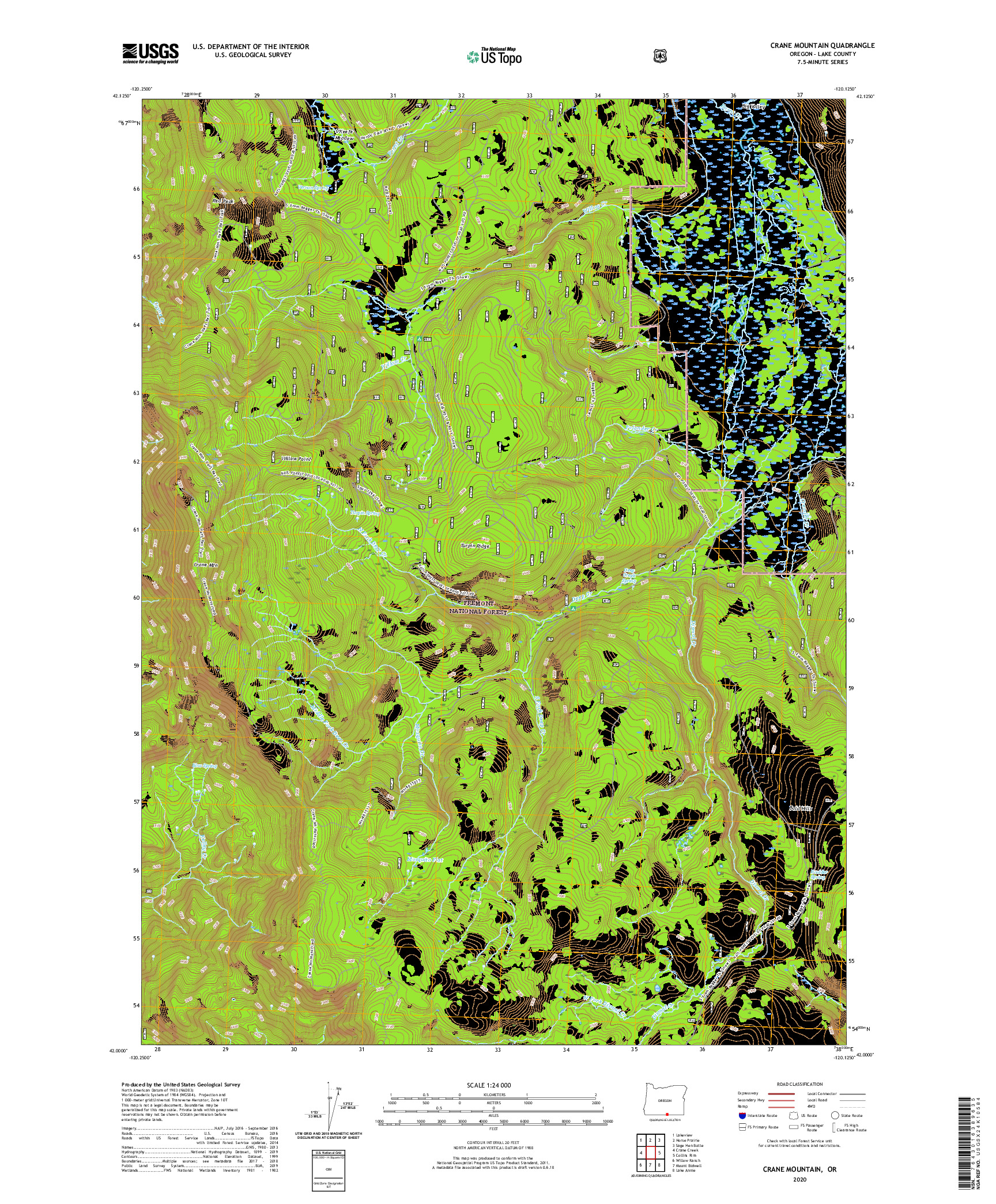 USGS US TOPO 7.5-MINUTE MAP FOR CRANE MOUNTAIN, OR 2020